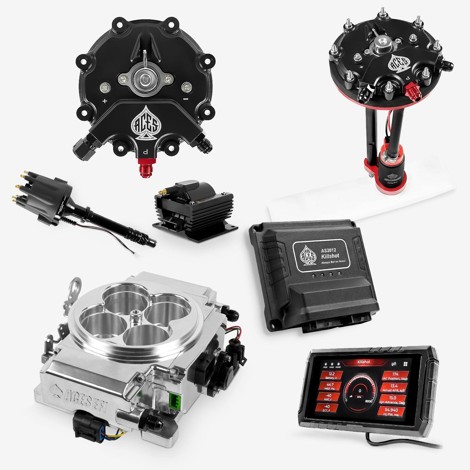 Aces Fuel Injection EFI System Polished / Tank Conversion Pump Module with Internal Regulator (340 LPH) / SB/BB Chevy Killshot II 4-bbl EFI System Master Kits