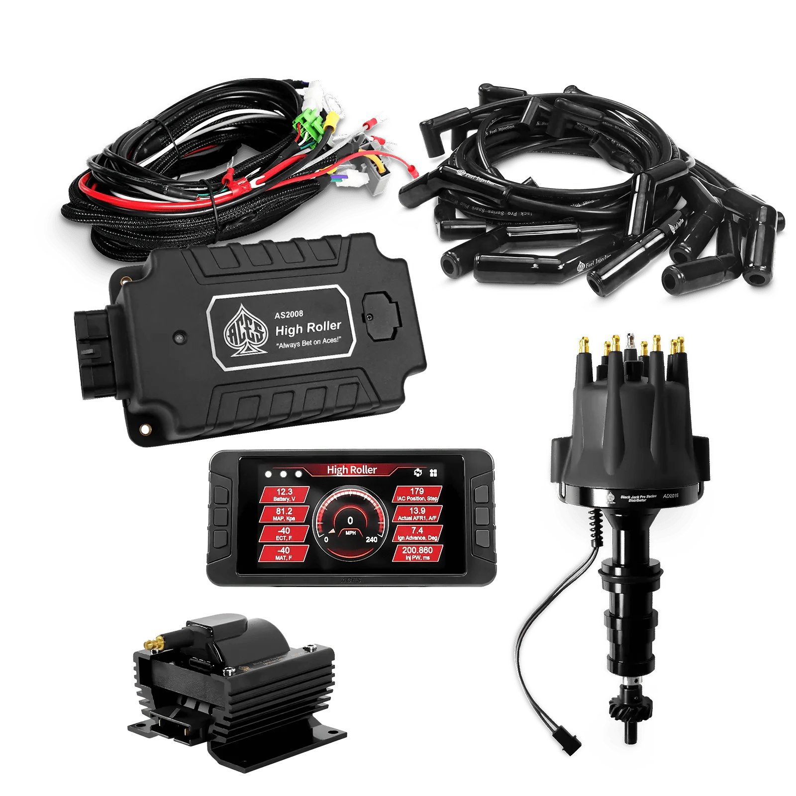 ACES Fuel Injection. Ford FE 135 Deg Boots High Roller Pro Ignition Package