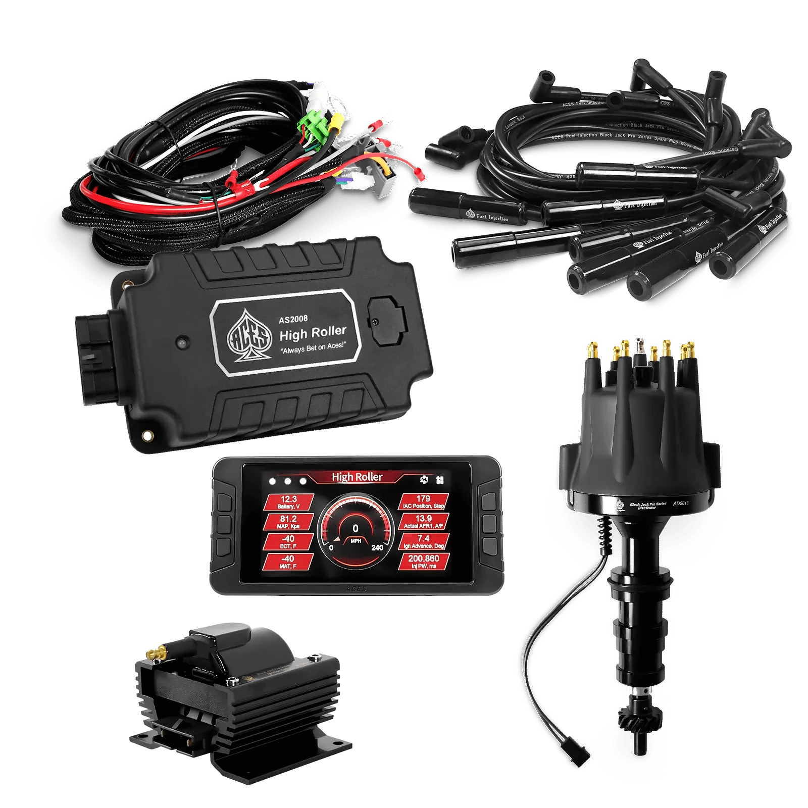 ACES Fuel Injection. Ford FE 180 Deg Boots High Roller Pro Ignition Package