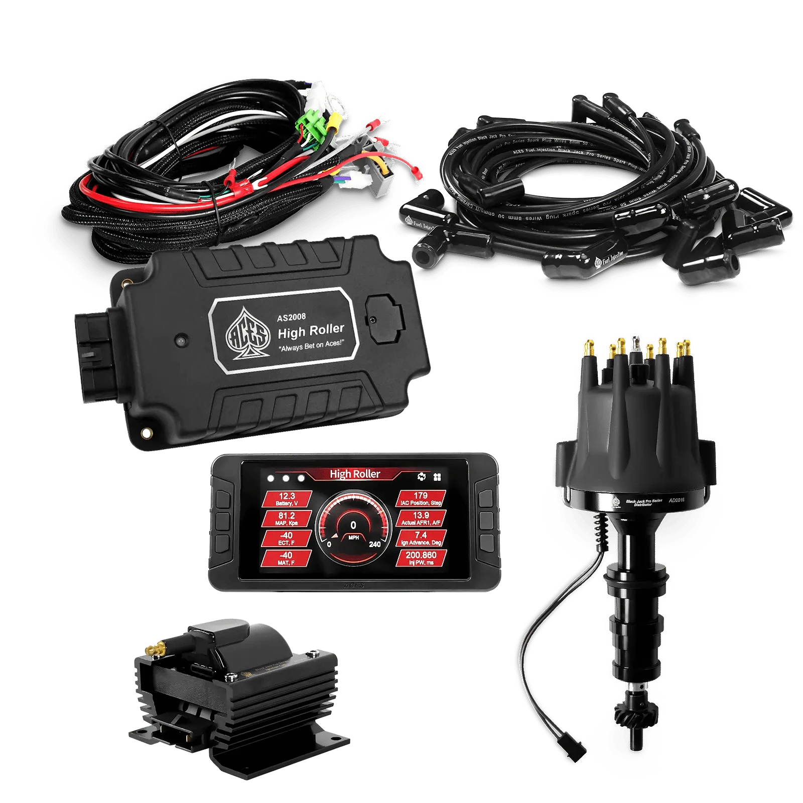 ACES Fuel Injection. Ford FE 90 Deg Boots High Roller Pro Ignition Package