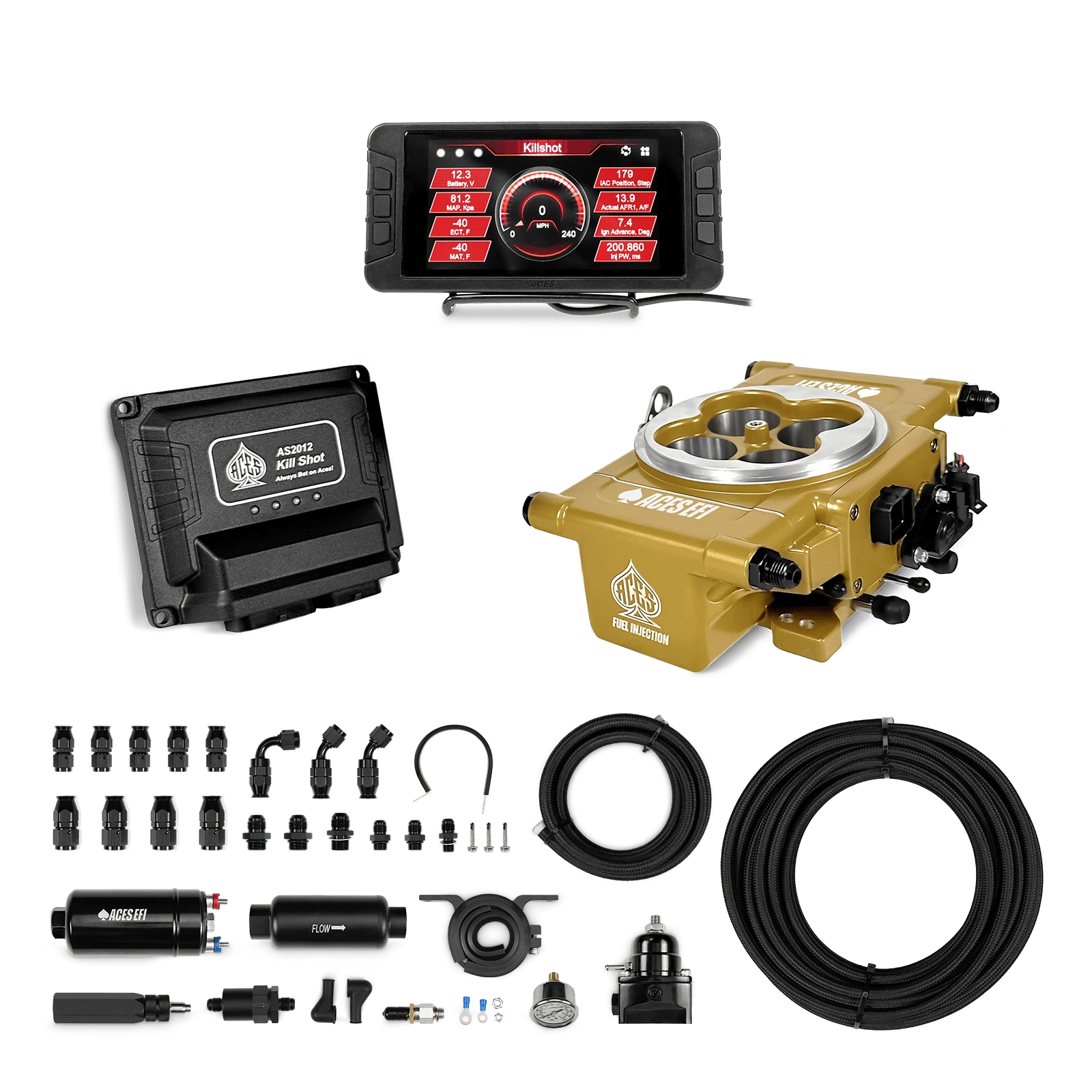Aces Fuel Injection Gold / 255 In-line Fuel System w/40' PTFE Hose Killshot 4-BBl EFI Fuel Kits