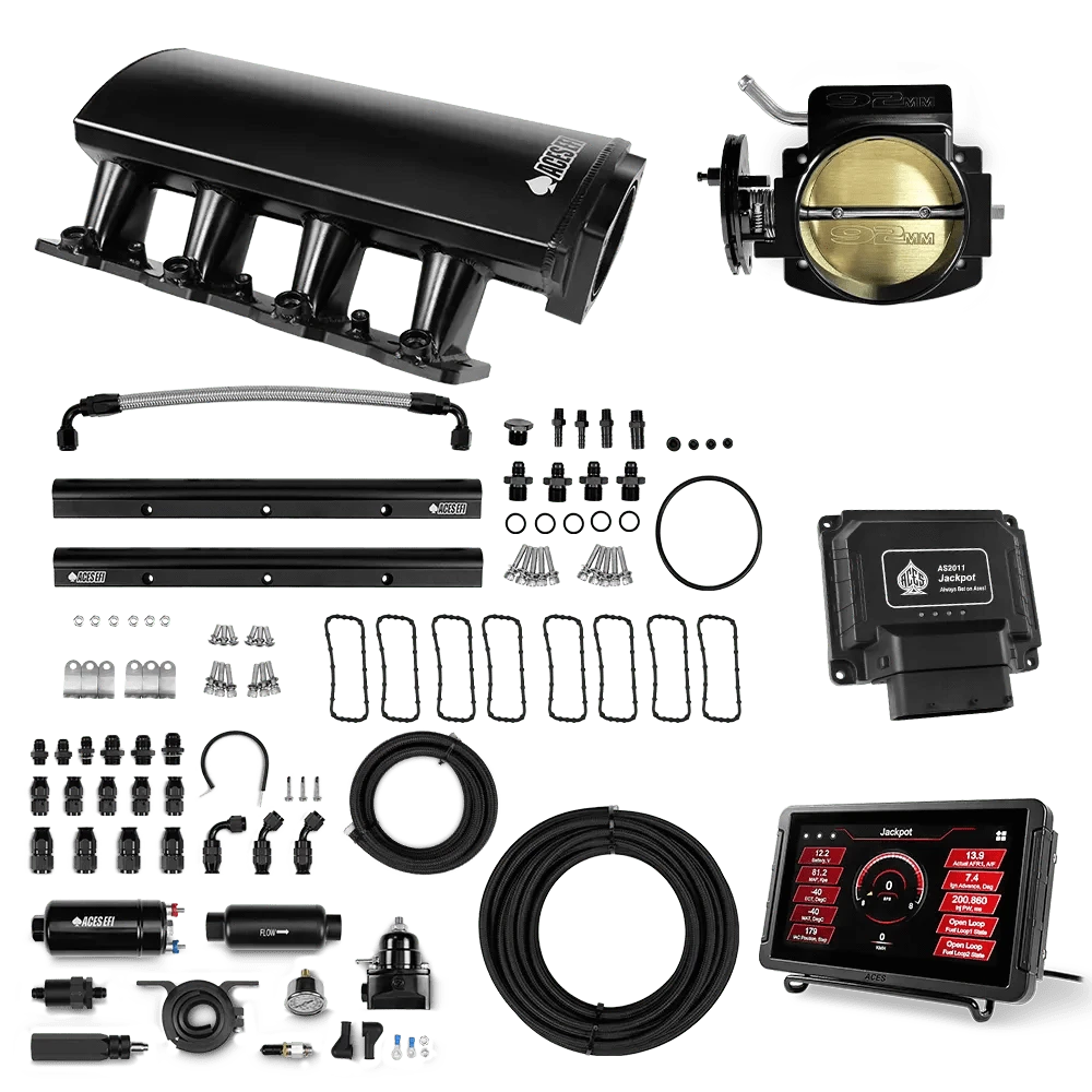 Aces Fuel Injection Jackpot LS - DBC & Manual Trans / 500 HP LS1/LS2/LS6 Short Fabricated Intake / Cathedral Port Jackpot LS EFI System - Master Kit with 255 In-line Pump System w/40' PTFE Hose