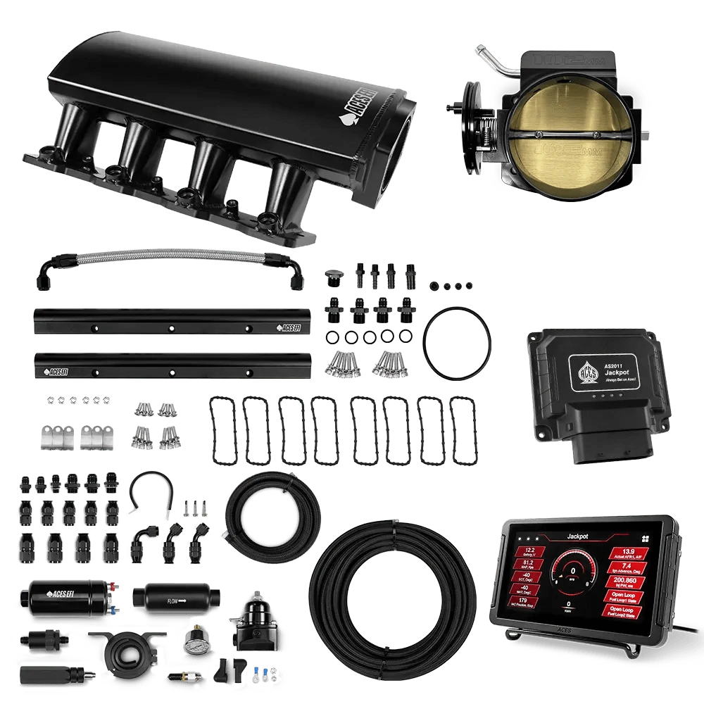 Aces Fuel Injection Jackpot LS - DBC & Manual Trans / 800 HP LS1/LS2/LS6 Short Fabricated Intake / Cathedral Port Jackpot LS EFI System - Master Kit with 255 In-line Pump System w/40' PTFE Hose