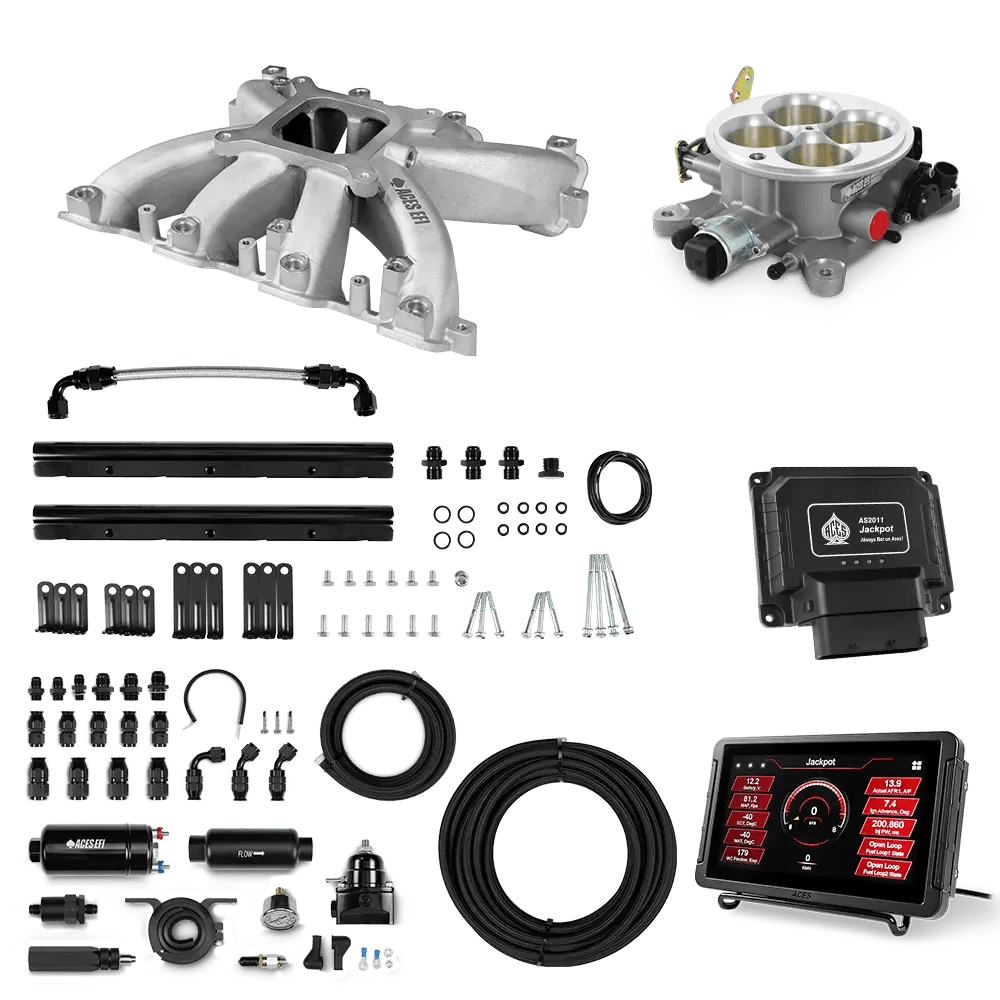 Aces Fuel Injection Jackpot LS - DBC & Manual Trans / 800 HP Mid-Rise Intake (Cast Finish) / Rectangle Port Jackpot LS EFI System - Master Kit with 255 In-line Pump System w/40' PTFE Hose