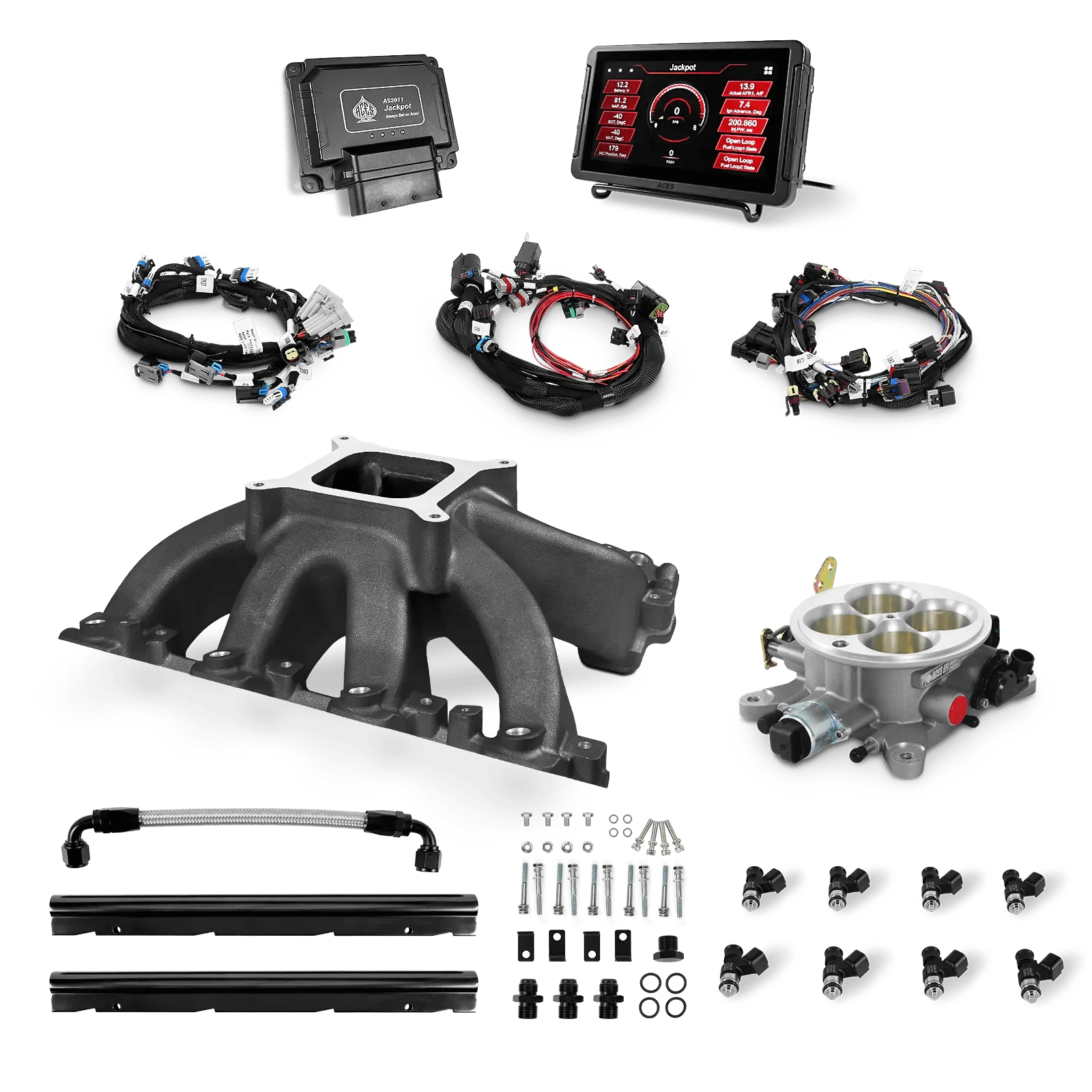 Aces Fuel Injection, Inc. Jackpot LS - DBC & Manual Trans / Cathedral Port / Hi-Rise (black/cast) Jackpot LS EFI System - Top End Kit (800 HP)