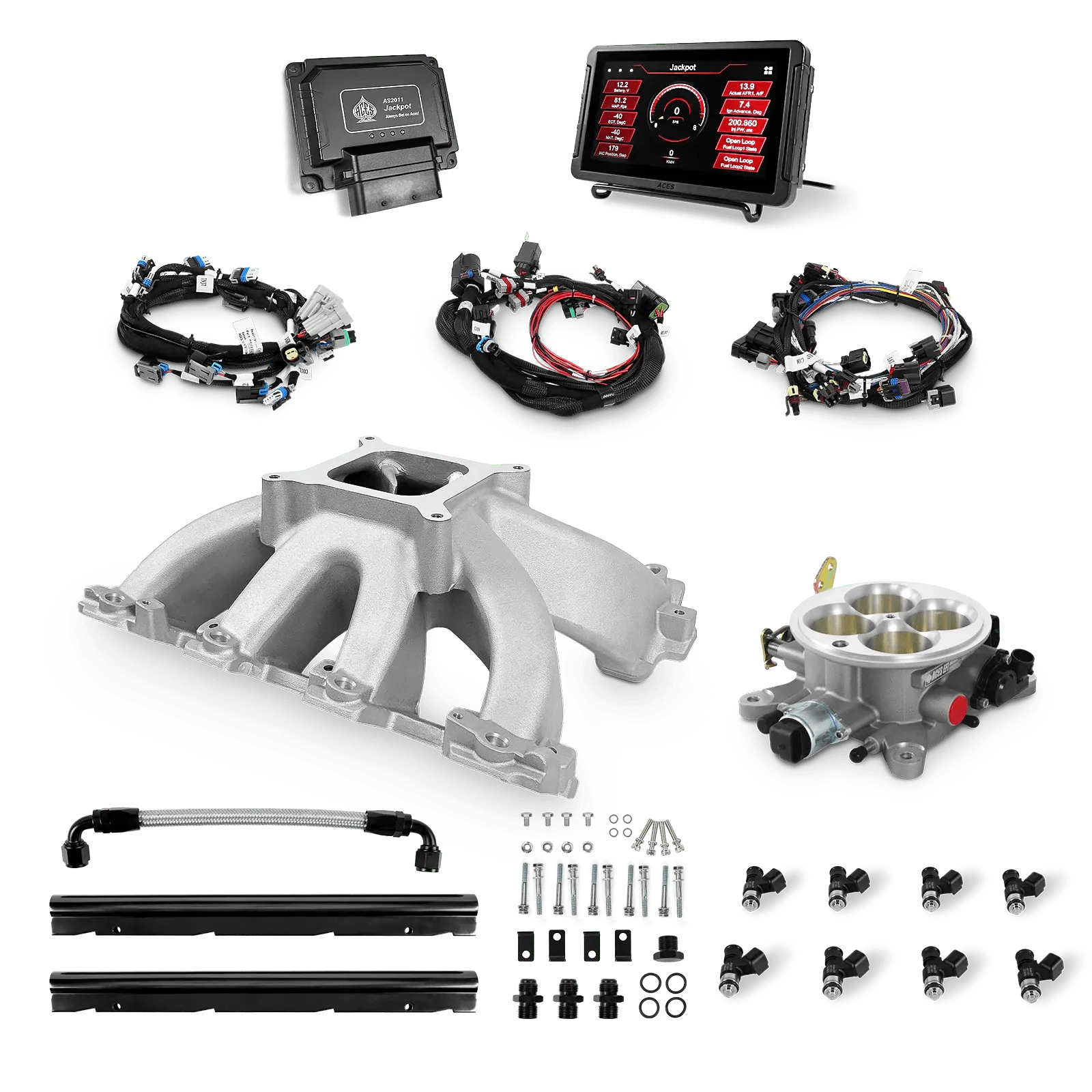 Aces Fuel Injection, Inc. Jackpot LS - DBC & Manual Trans / Cathedral Port / Hi-Rise (cast) Jackpot LS EFI System - Top End Kit (800 HP)