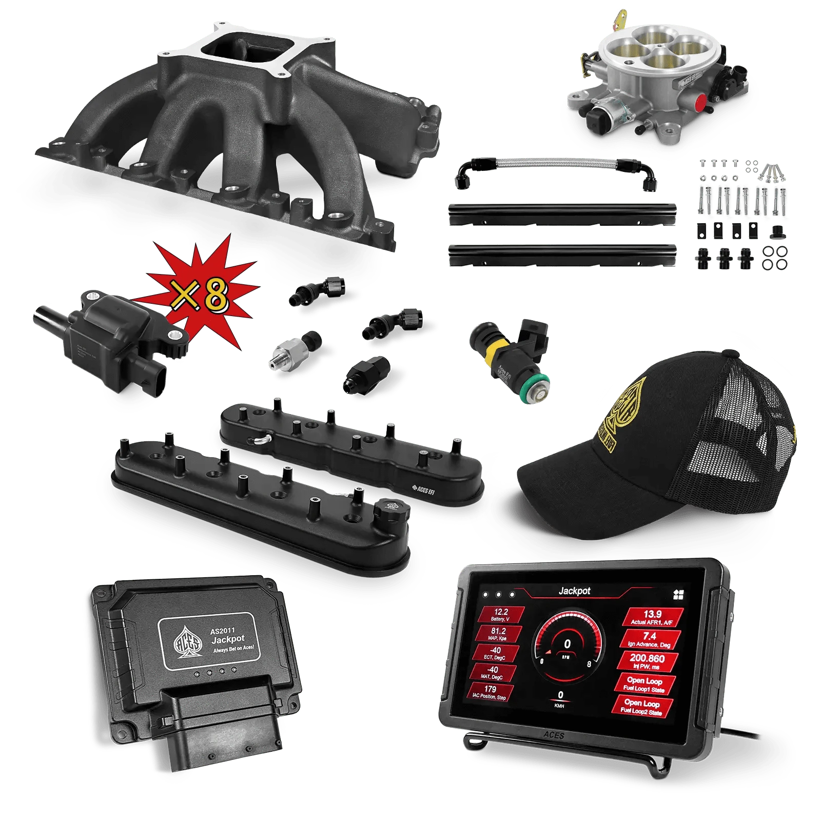 Aces Fuel Injection, Inc. Jackpot LS - DBC & Manual Trans / Cathedral Port / Hi-Rise (cast) Jackpot LS Super Kit (800 HP)
