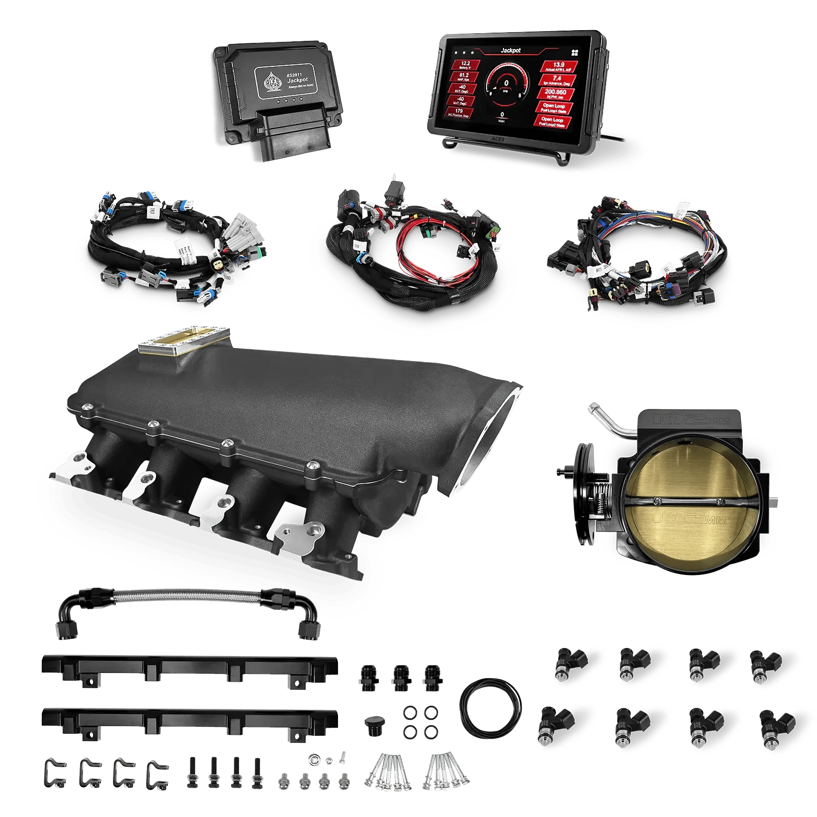 Aces Fuel Injection, Inc. Jackpot LS - DBC & Manual Trans / Cathedral Port / Lo-Ram (black/cast) Jackpot LS EFI System - Top End Kit (800 HP)