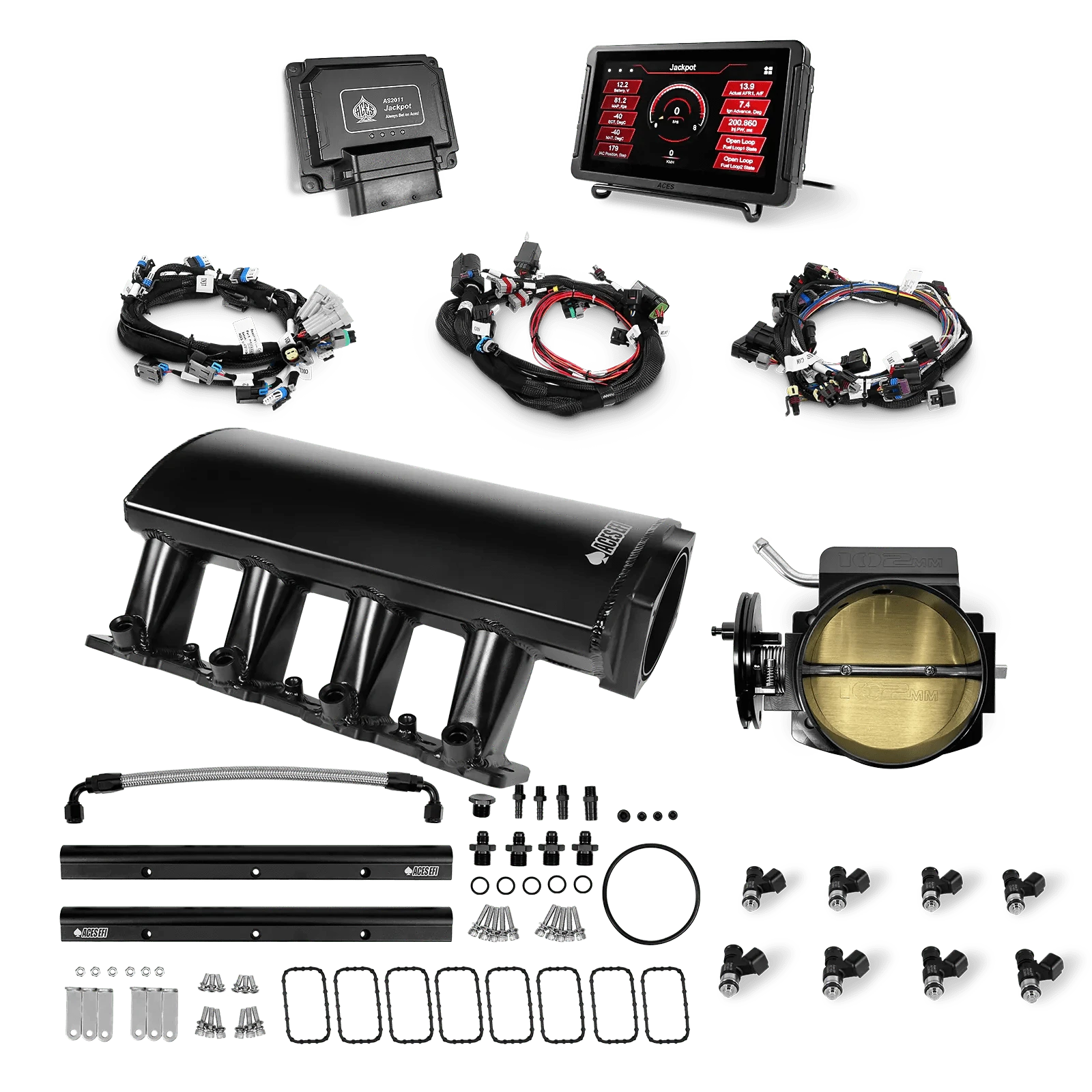 Aces Fuel Injection, Inc. Jackpot LS - DBC & Manual Trans / Raised Rectangle Port / Short (fabricated) Jackpot LS EFI System - Top End Kit (800 HP)