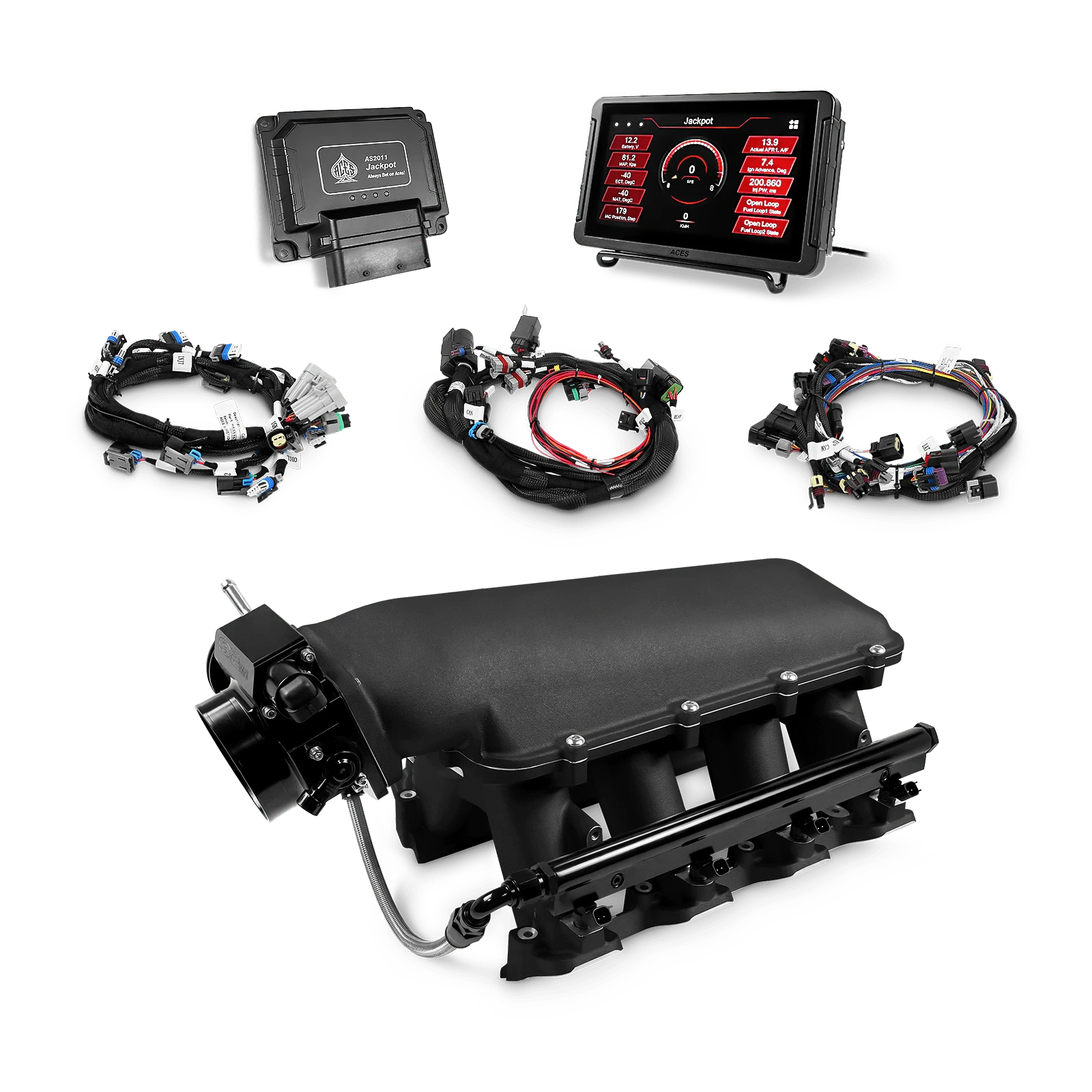 Aces Fuel Injection, Inc. Jackpot LS - DBC & Manual Trans / Rectangle Port / High Ram (black/cast) Jackpot LS EFI System - Top End Kit (500 HP)