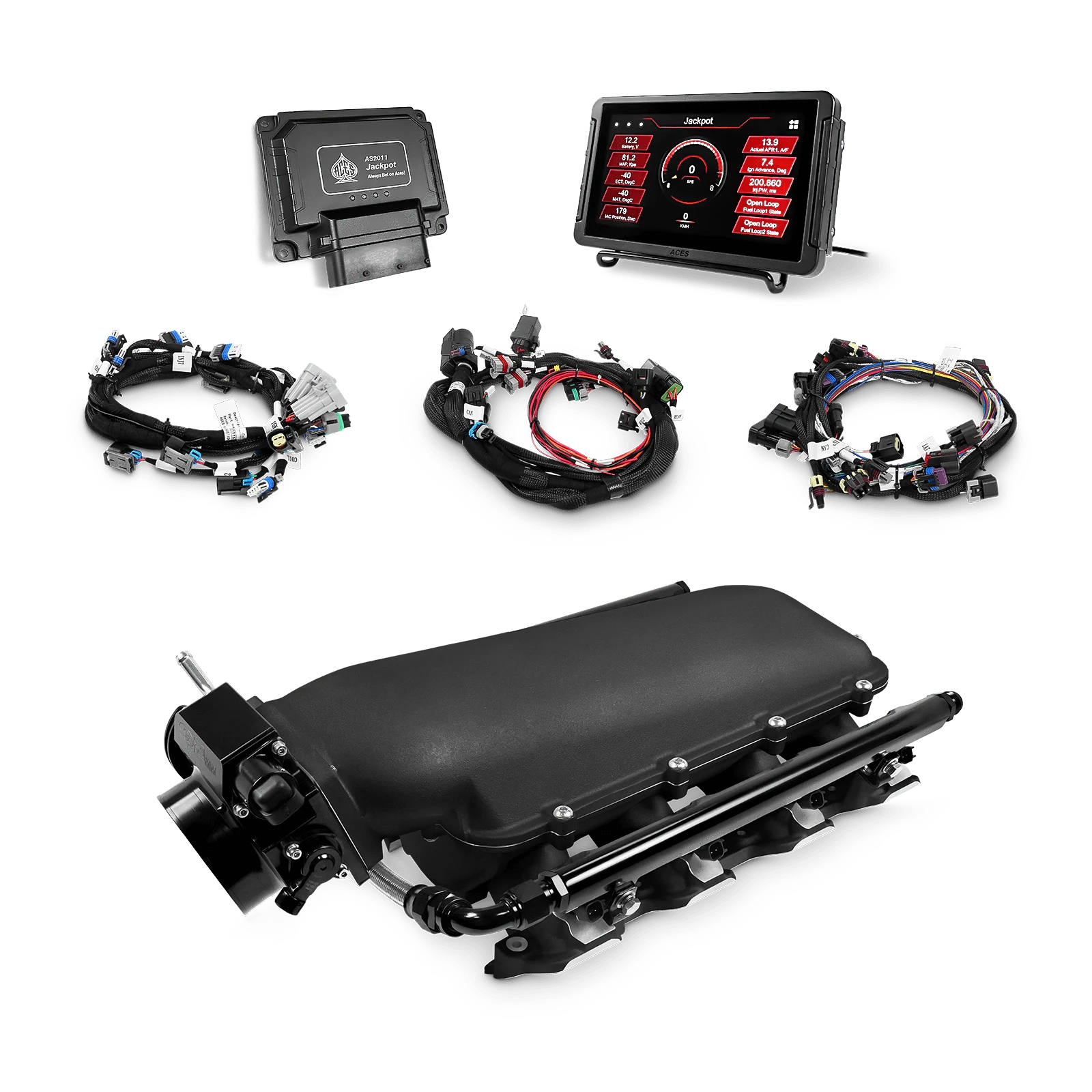 Aces Fuel Injection, Inc. Jackpot LS - DBC & Manual Trans / Rectangle Port / Low-Ram (black/cast) Jackpot LS EFI System - Top End Kit (500 HP)