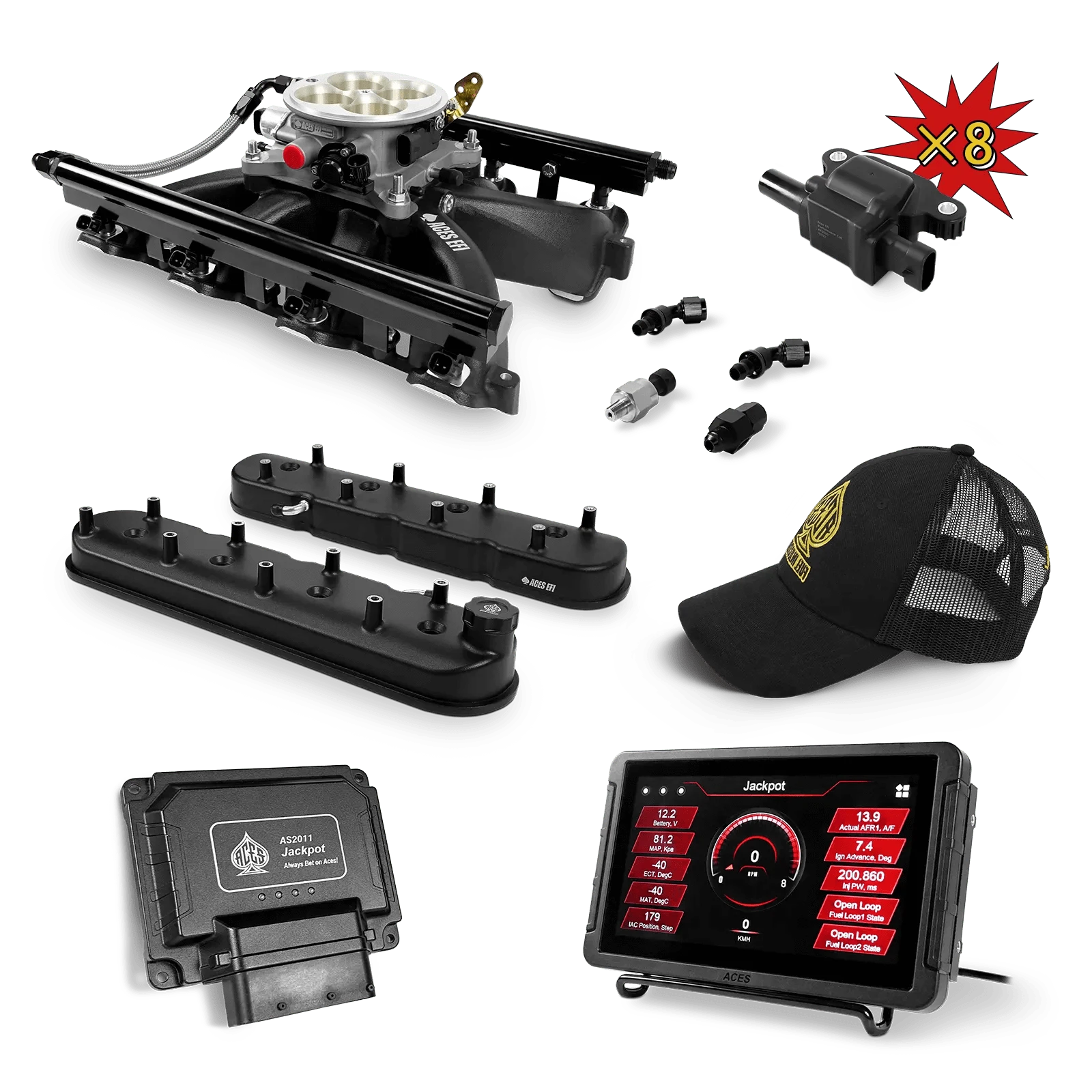 Aces Fuel Injection, Inc. Jackpot LS - DBC & Manual Trans / Rectangle Port / Mid-Rise (black/cast) Jackpot LS Super Kit (800 HP)