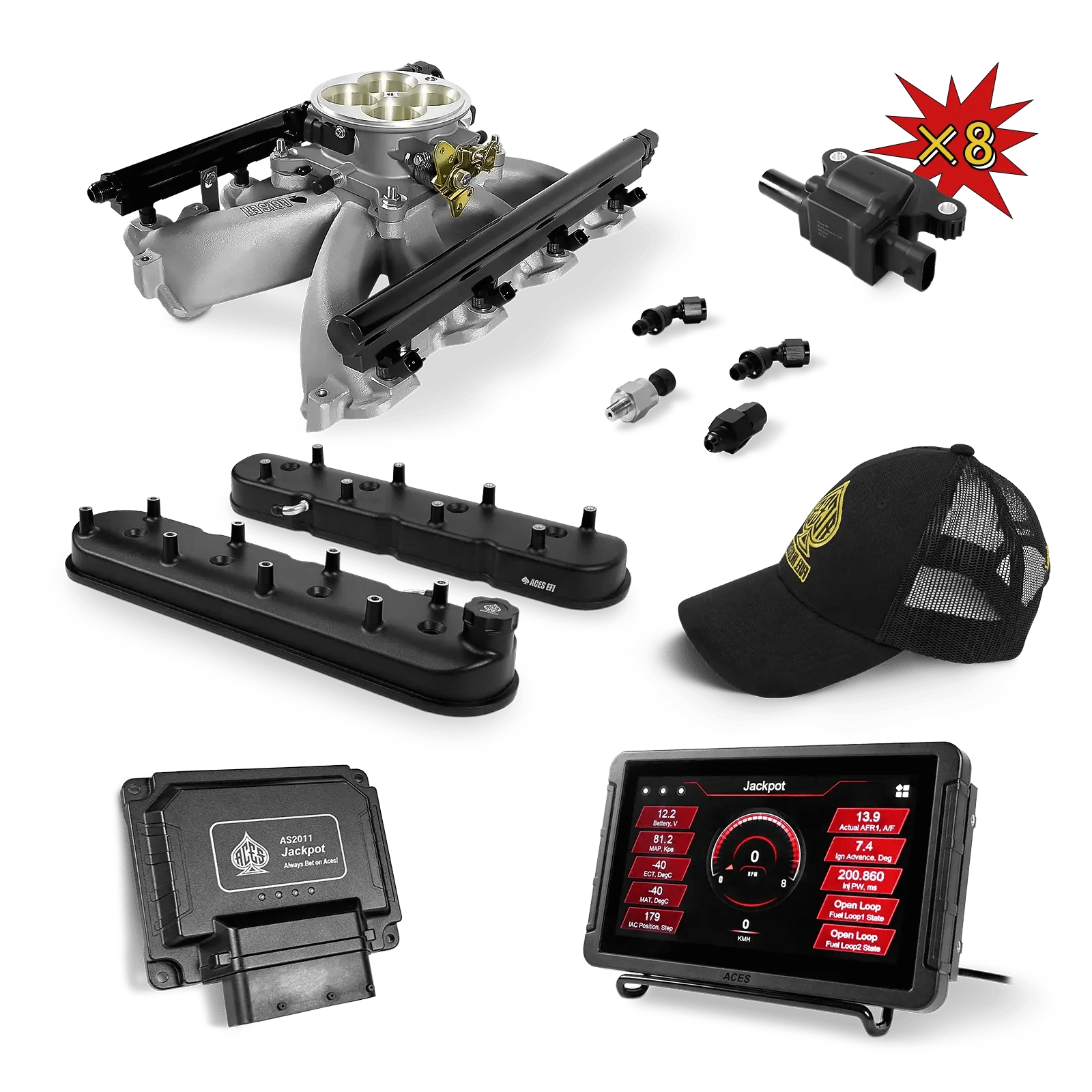Aces Fuel Injection, Inc. Jackpot LS - DBC & Manual Trans / Rectangle Port / Mid-Rise (cast) Jackpot LS Super Kit (800 HP)