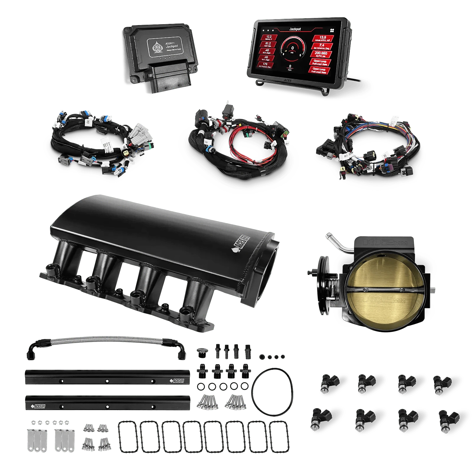 Aces Fuel Injection, Inc. Jackpot LS - DBC & Manual Trans / Rectangle Port / Short (fabricated) Jackpot LS EFI System - Top End Kit (800 HP)