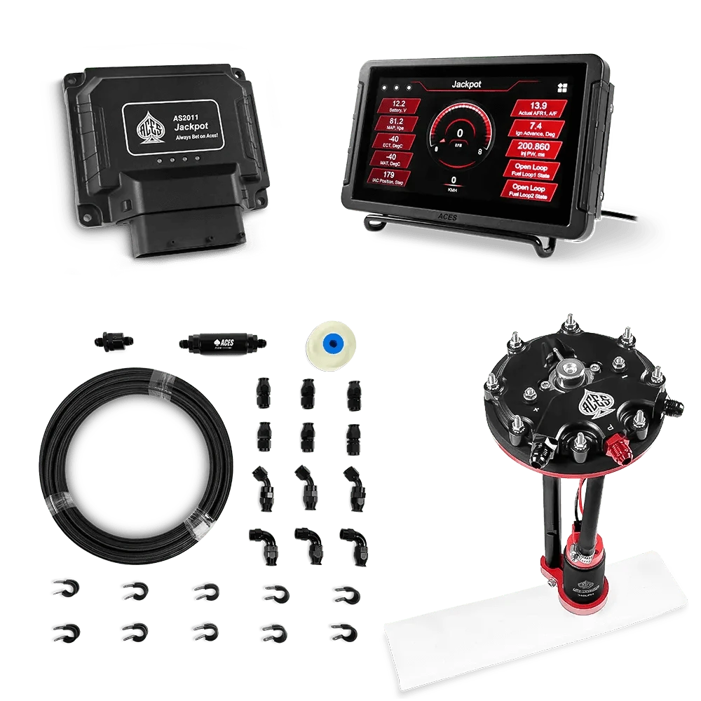 Aces Fuel Injection Jackpot LS EFI System - Master Kit with Tank Conversion Pump Module with Internal Regulator + 20' PTFE Hose Kit