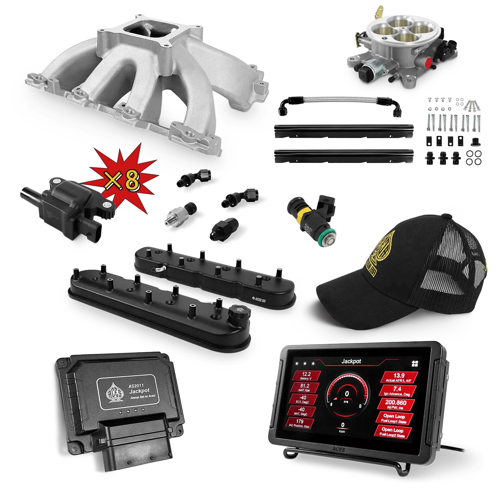 Aces Fuel Injection, Inc. Jackpot Pro LS - DBC & Trans Control / Cathedral Port / Hi-Rise (cast) Jackpot LS Super Kit (800 HP)