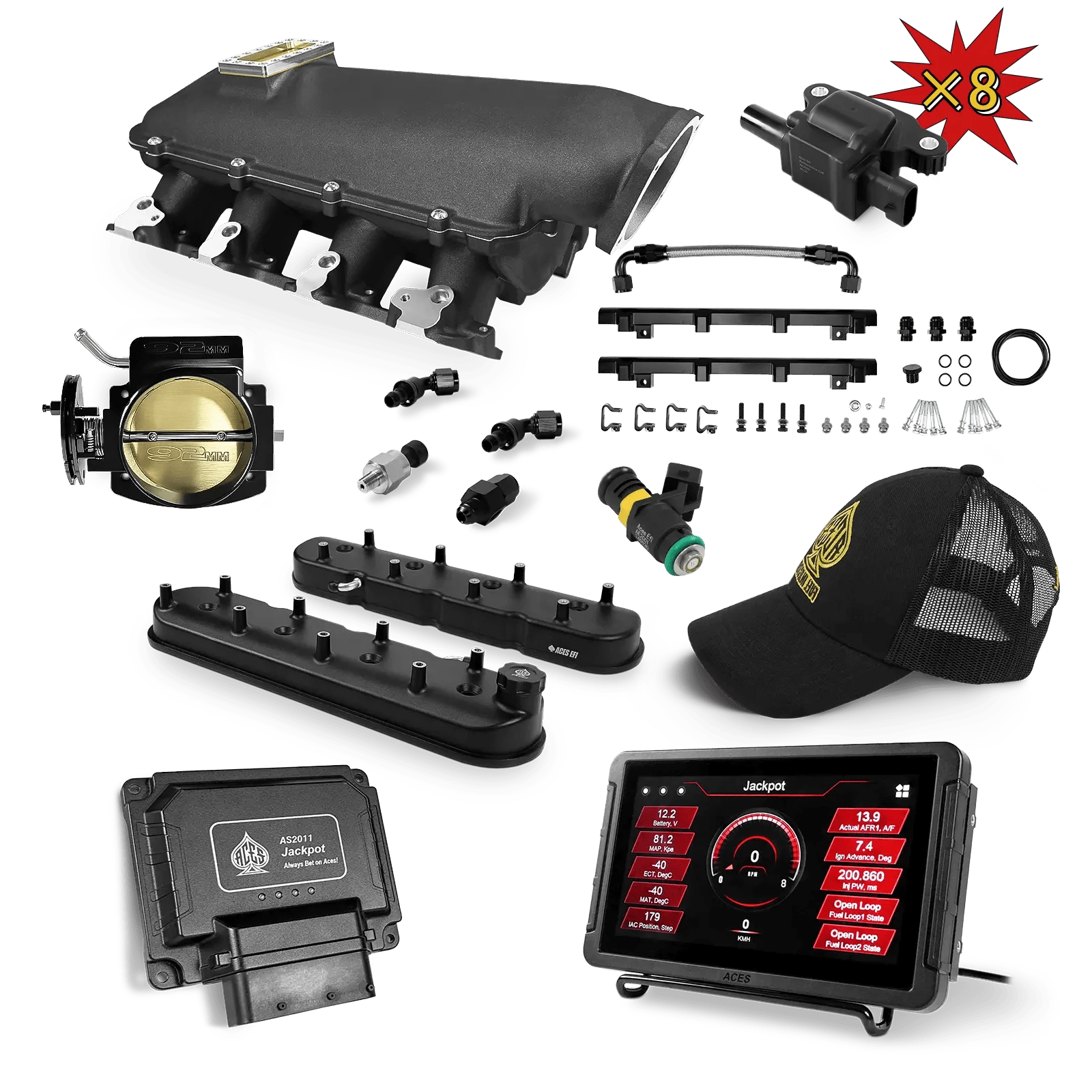 Aces Fuel Injection, Inc. Jackpot Pro LS - DBC & Trans Control / Cathedral Port / Lo-Ram (black/cast) Jackpot LS Super Kit (500 HP)