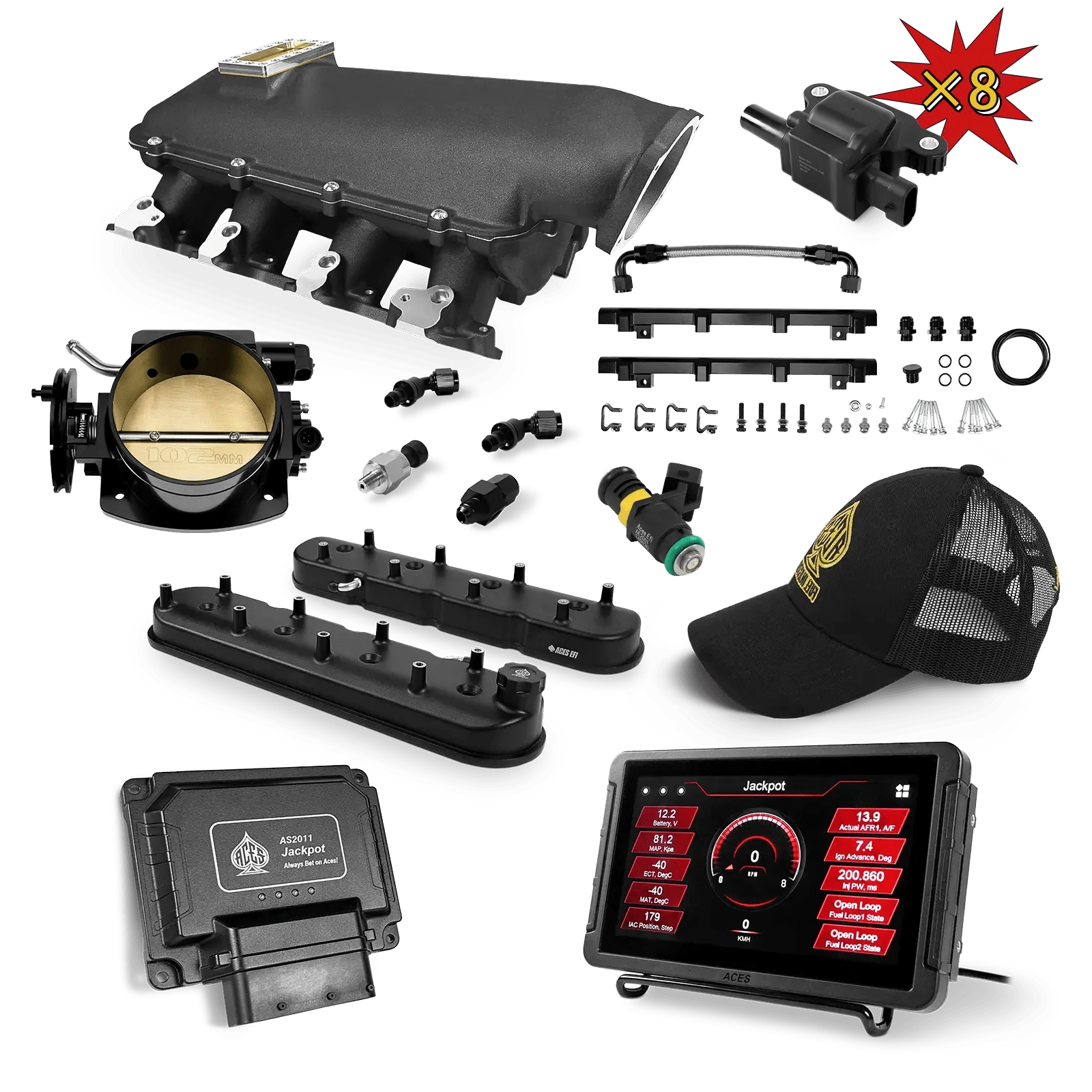 Aces Fuel Injection, Inc. Jackpot Pro LS - DBC & Trans Control / Cathedral Port / Lo-Ram (black/cast) Jackpot LS Super Kit (800 HP)