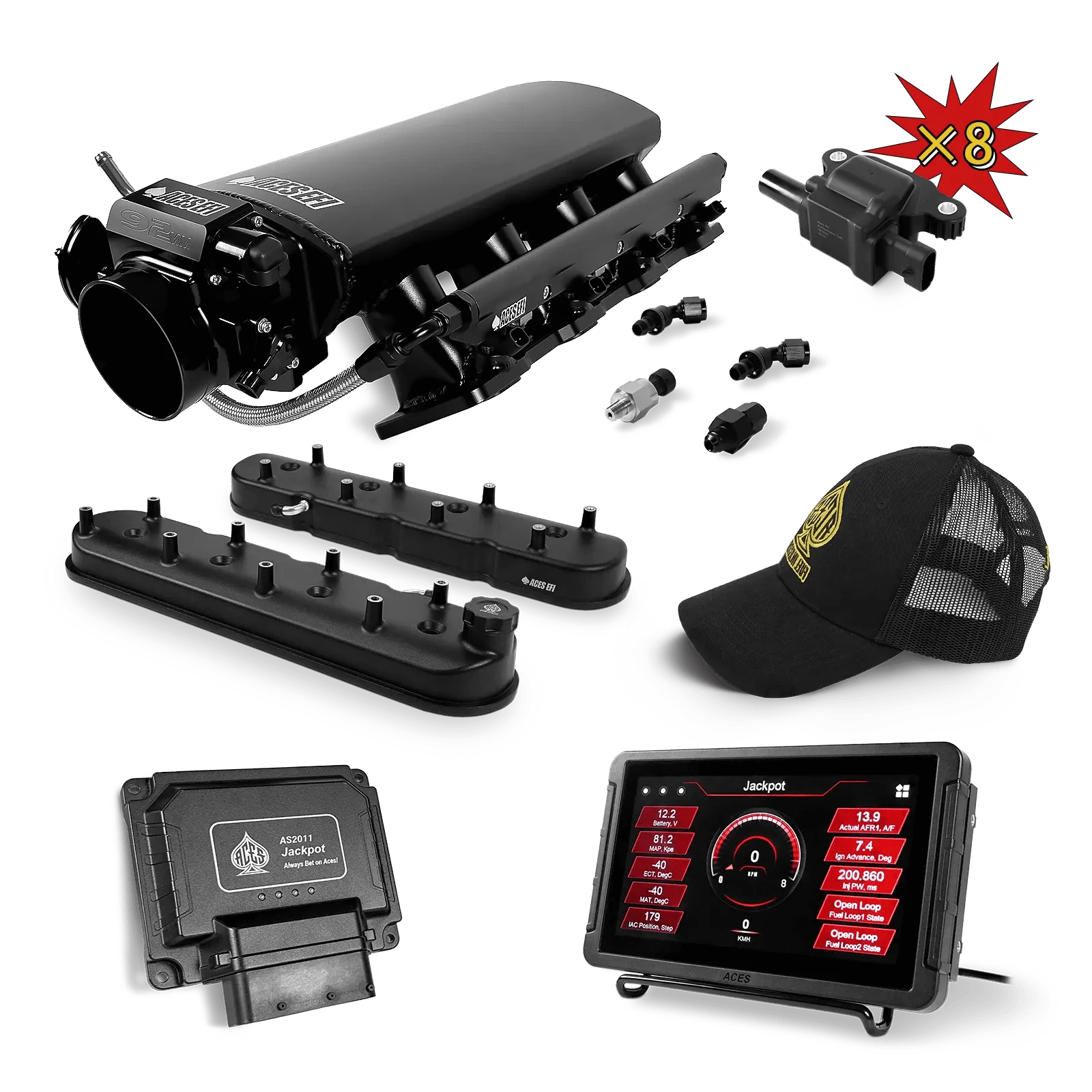 Aces Fuel Injection, Inc. Jackpot Pro LS - DBC & Trans Control / Raised Rectangle Port / Short (fabricated) Jackpot LS Super Kit (500 HP)