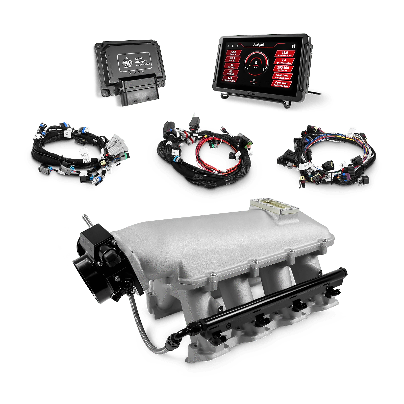 Aces Fuel Injection, Inc. Jackpot Pro LS - DBC & Trans Control / Rectangle Port / High-Ram w/Blow-Off Window(cast) Jackpot LS EFI System - Top End Kit (500 HP)