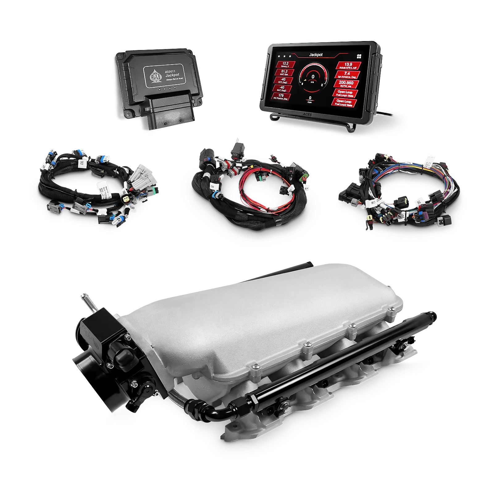 Aces Fuel Injection, Inc. Jackpot Pro LS - DBC & Trans Control / Rectangle Port / Low-Ram (cast) Jackpot LS EFI System - Top End Kit (500 HP)