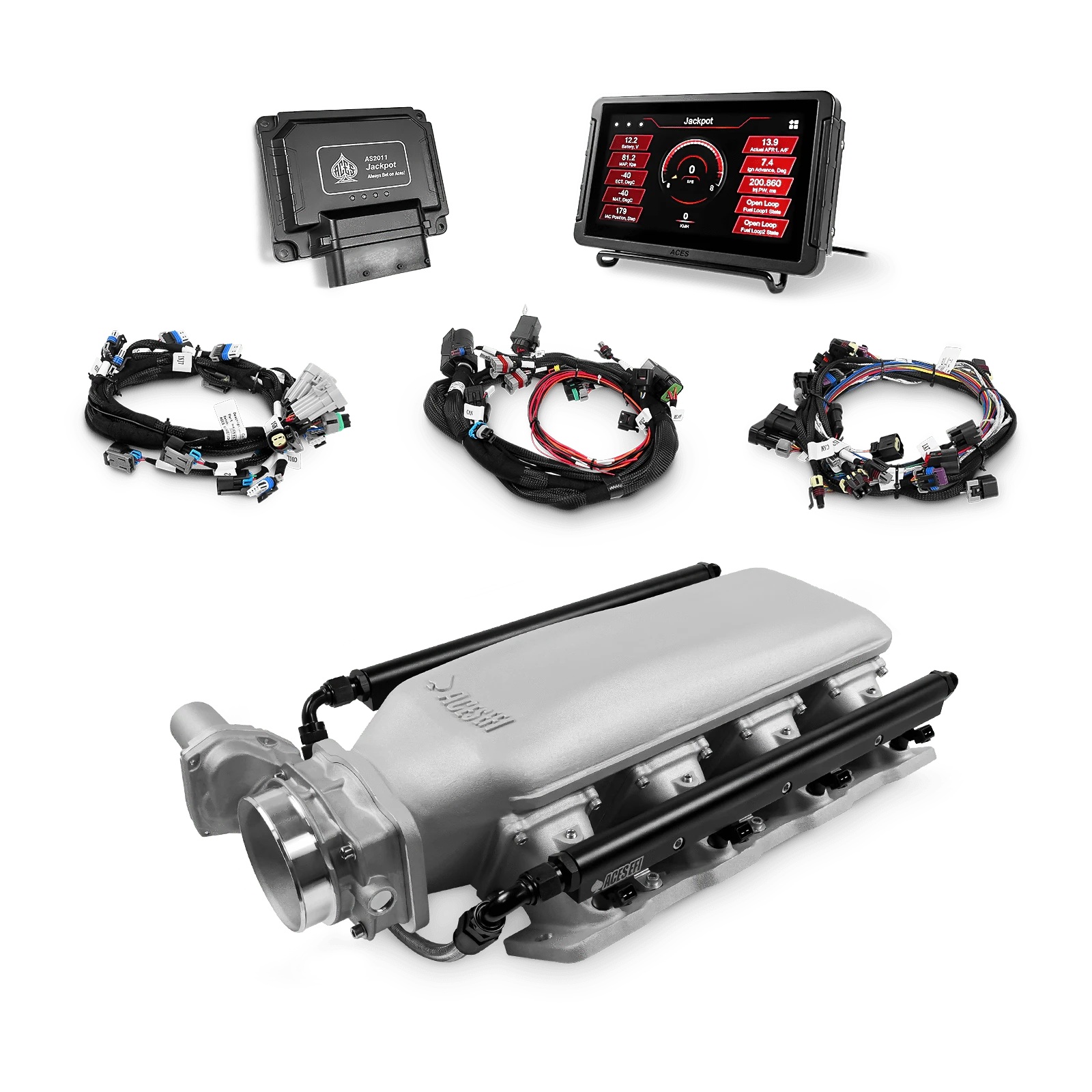 Aces Fuel Injection, Inc. Jackpot Pro LS - DBW & Manual Trans / Cathedral Port / Low-Ram Gambler's Edge (cast) Jackpot LS EFI System - Top End Kit (800 HP)