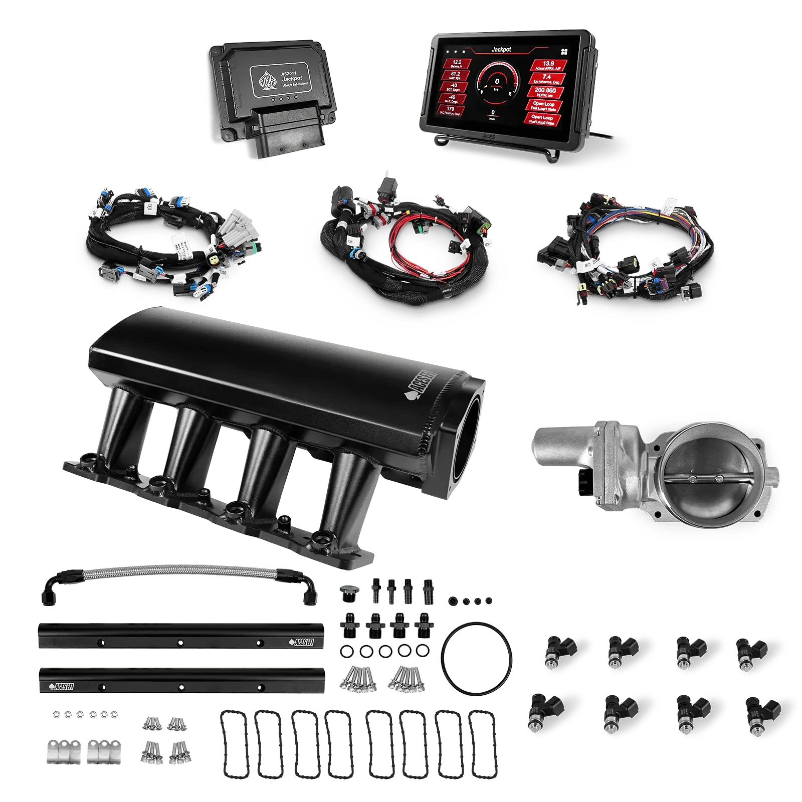 Aces Fuel Injection, Inc. Jackpot Pro LS - DBW & Manual Trans / Cathedral Port / Tall (fabricated) Jackpot LS EFI System - Top End Kit (800 HP)