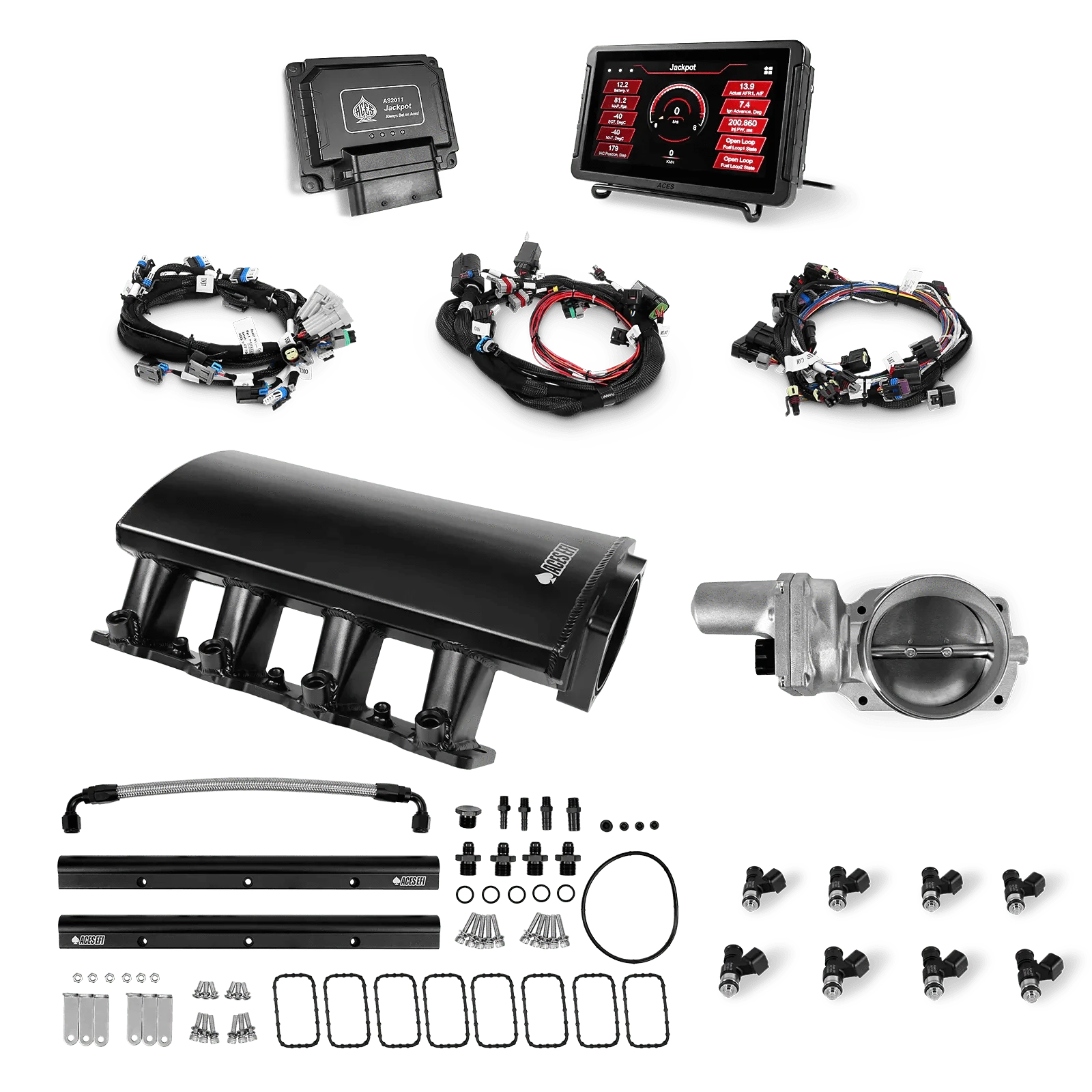 Aces Fuel Injection, Inc. Jackpot Pro LS - DBW & Manual Trans / Rectangle Port / Short (fabricated) Jackpot LS EFI System - Top End Kit (800 HP)
