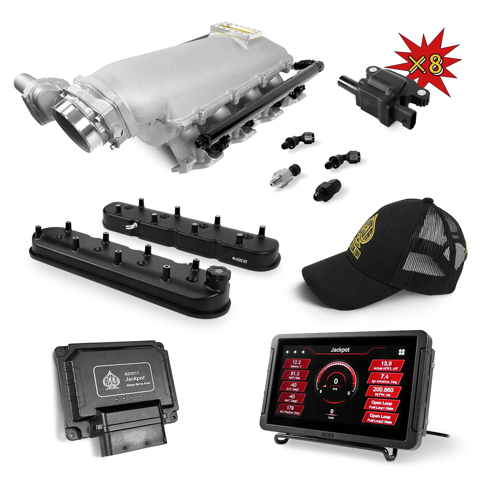 Aces Fuel Injection, Inc. Jackpot Pro LS - DBW & Trans Control / Cathedral Port / Lo-Ram (cast) Jackpot LS Super Kit (800 HP)