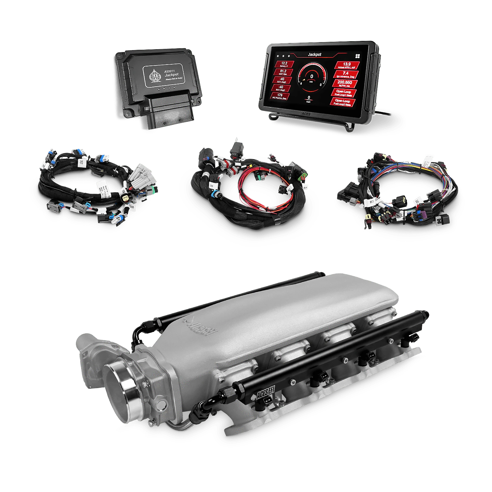 Aces Fuel Injection, Inc. Jackpot Pro LS - DBW & Trans Control / Rectangle Port / Low-Ram Gambler's Edge (cast) Jackpot LS EFI System - Top End Kit (800 HP)