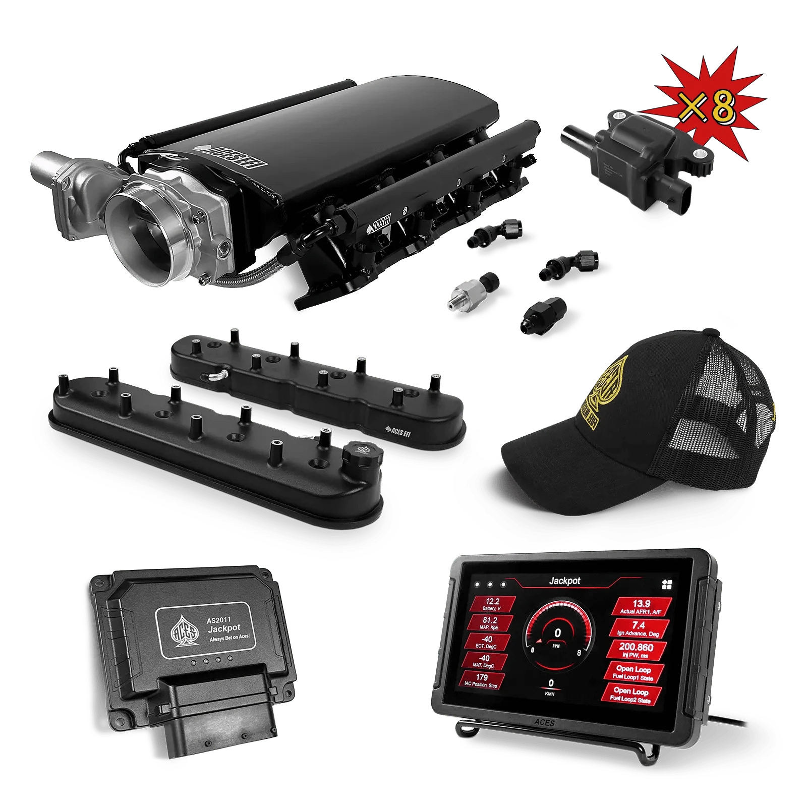 Aces Fuel Injection, Inc. Jackpot Pro LS - DBW & Trans Control / Rectangle Port / Short (fabricated) Jackpot LS Super Kit (800 HP)