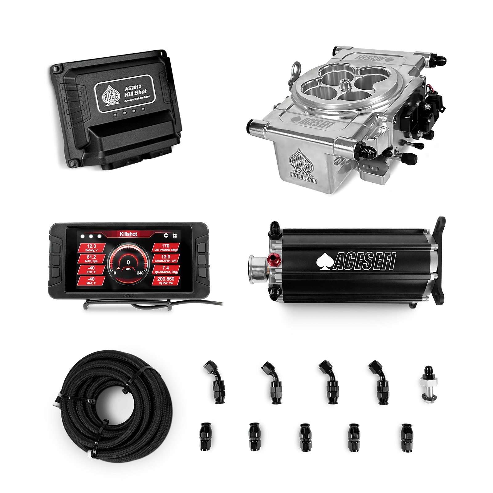Aces Fuel Injection Polished / Command Center 2 Surge Tank Killshot 4-BBl EFI Fuel Kits