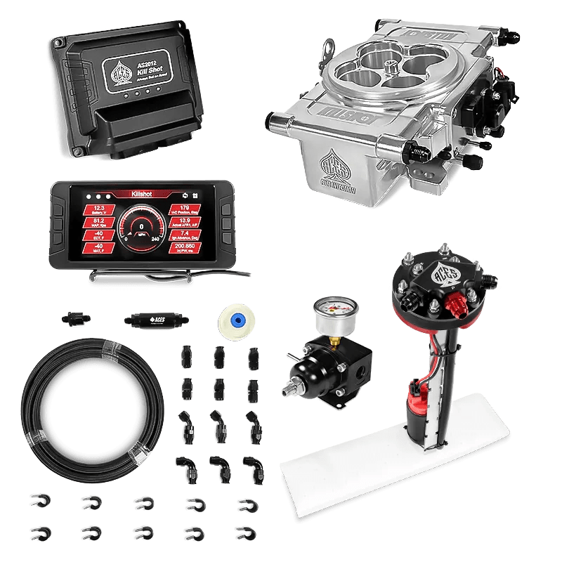 Aces Fuel Injection Polished / Tight Fit In-tank Pump Module & 40' PTFE Hose Kits (255 LPH) Killshot 4-BBl EFI Fuel Kits