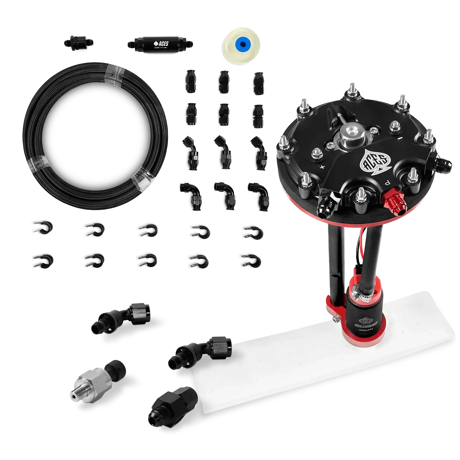 Aces Fuel Injection Pump Module & 20' PTFE Hose Kit + Pressure Sensor Kit Tank Conversion Pump Module w/Internal Regulator (340 LPH)