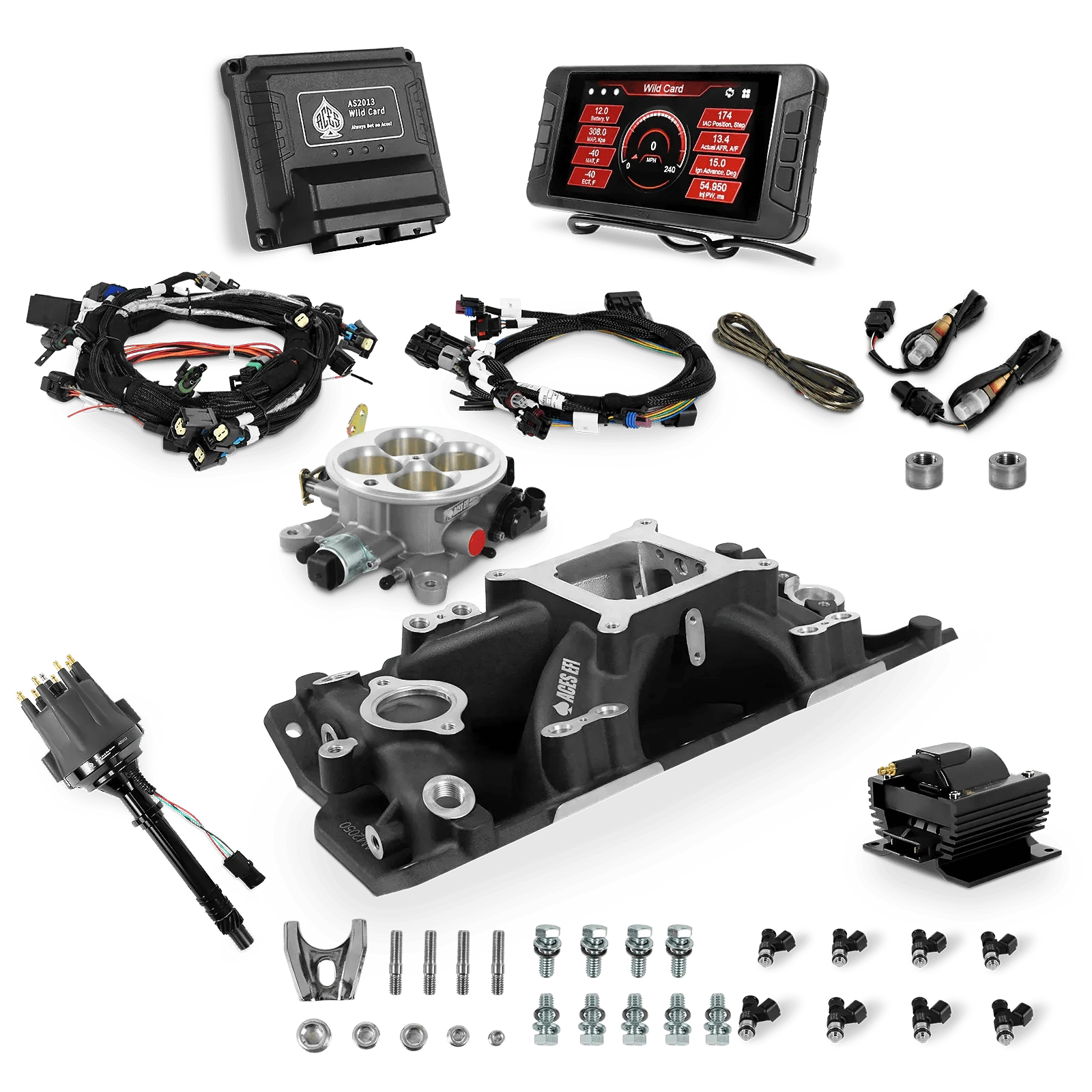 Aces Fuel Injection SBC Top End Kit with (Black) SBC Manifold / 500 Wild Card EFI - Top End Kits