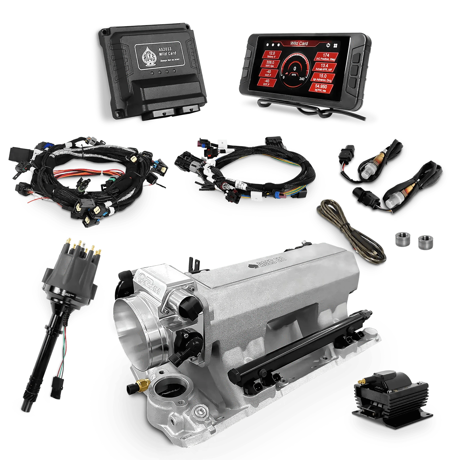 Aces Fuel Injection SBC Top End Kit with (Silver) SBC Tunnel Ram Manifold / 500 Wild Card EFI - Top End Kits