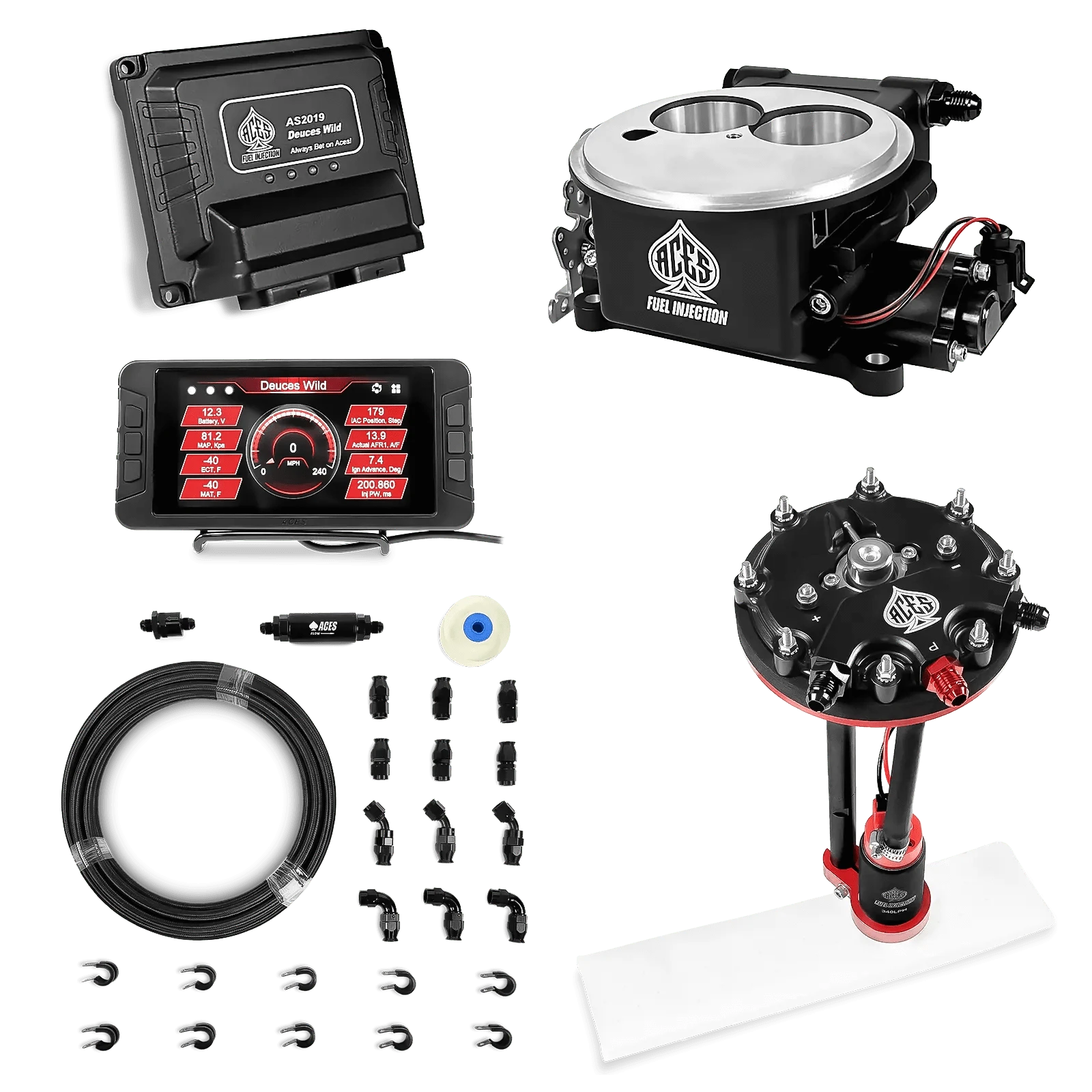 Aces Fuel Injection Tank Conversion Pump Module w/20' PTFE Hose / Black Deuces Wild 2-bbl EFI Fuel Kits