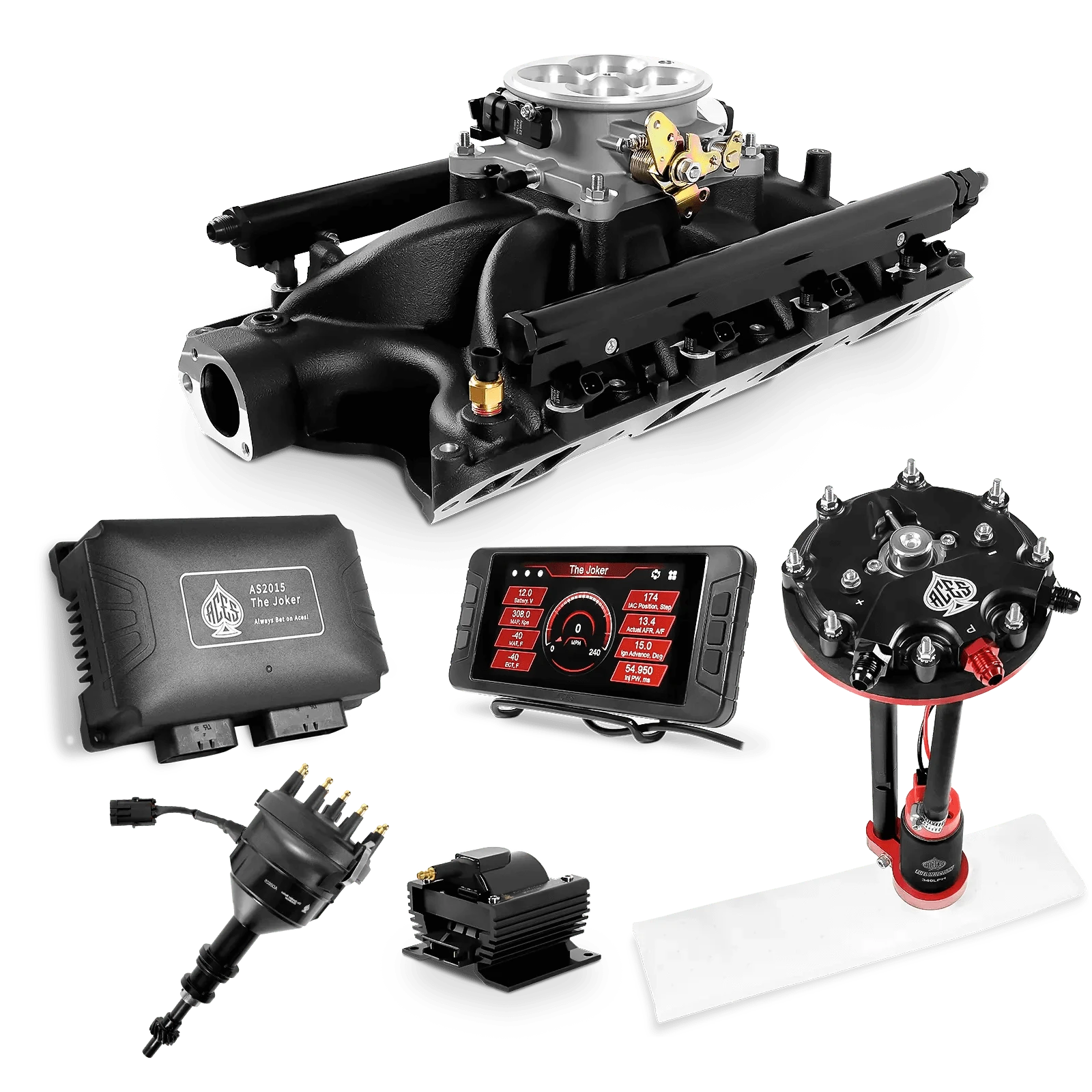 Aces Fuel Injection Tank Conversion Pump Module with Internal Regulator (340 LPH) / Black Manifold for 351W SBF The Joker Sequential EFI/CDI Master Kits (500 HP)