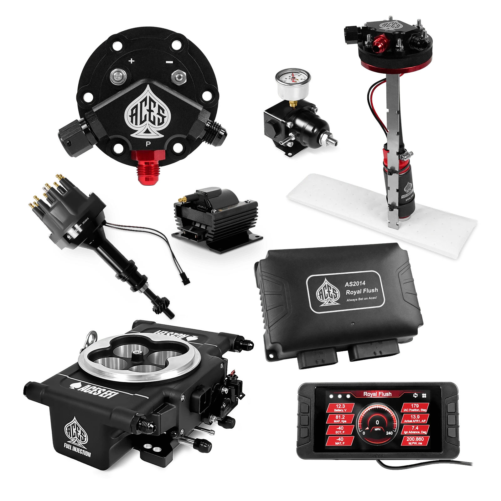 Aces Fuel Injection Tight Fit In-tank Pump Module (255 LPH) / 351C/460 BBF Royal Flush EFI/CDI Master Kits (Black)
