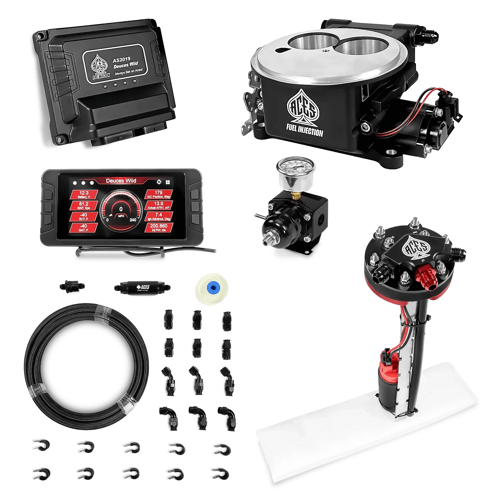 Aces Fuel Injection Tight-fit In-tank Pump Module w/40' PTFE Hose / Black Deuces Wild 2-bbl EFI Fuel Kits
