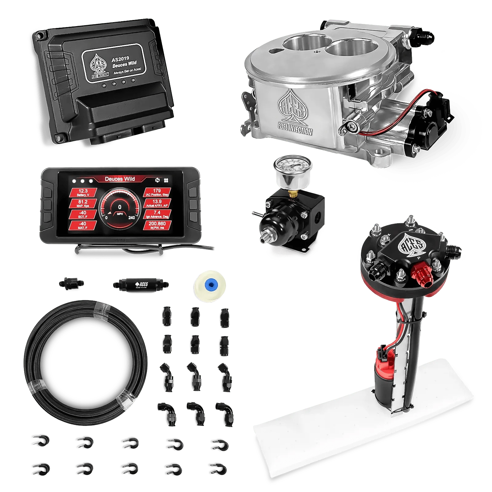 Aces Fuel Injection Tight-fit In-tank Pump Module w/40' PTFE Hose / Polished Deuces Wild 2-bbl EFI Fuel Kits