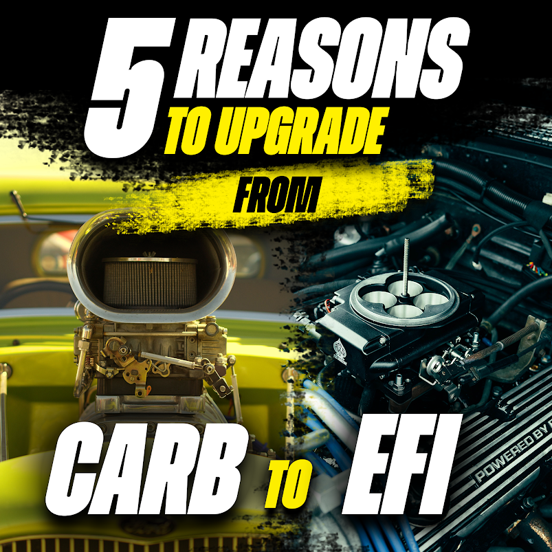 Visual comparison of a carburetor to an Aces Killshot, with the caption, "5 REASONS TO UPGRADE FROM CARB TO EFI."