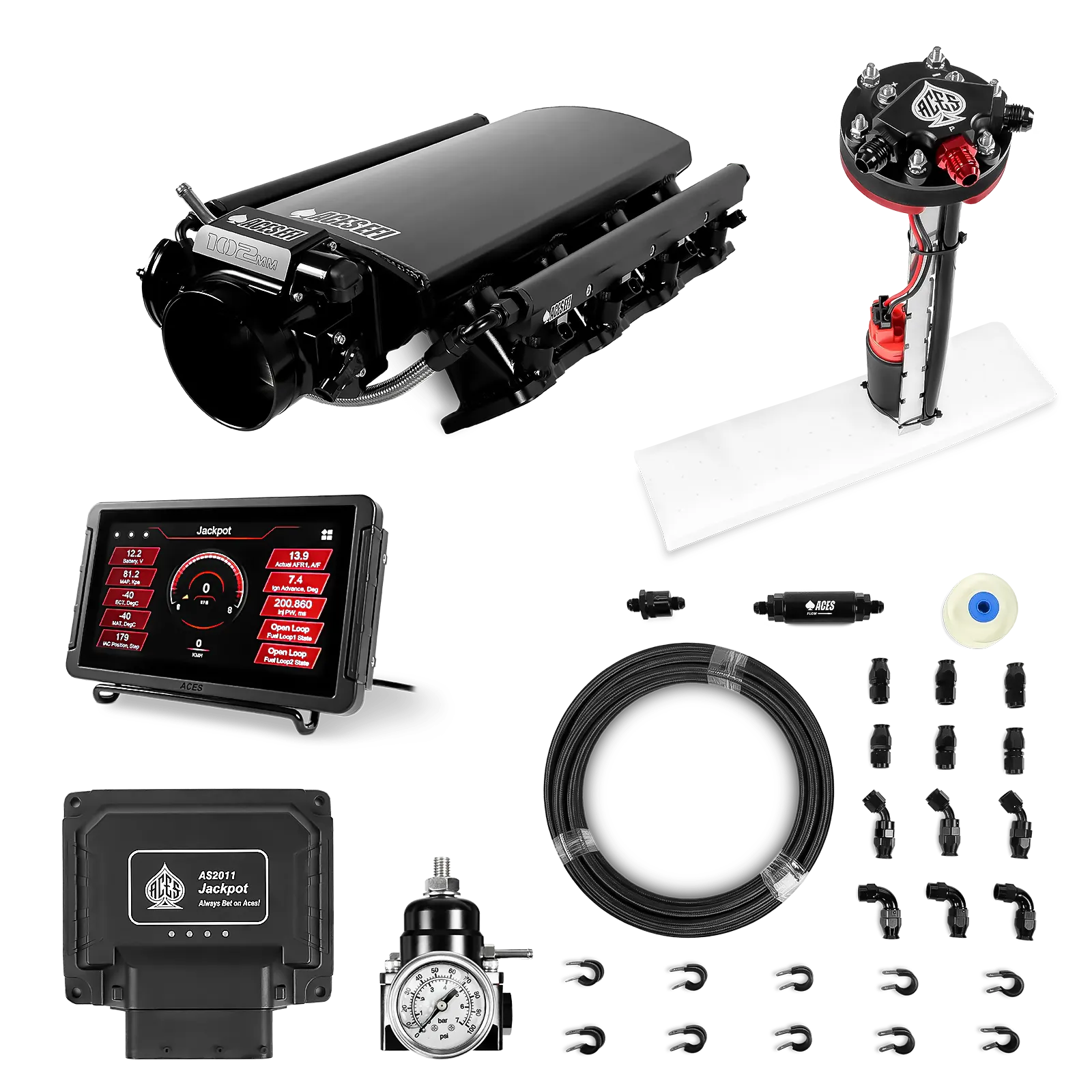 Jackpot LS EFI System - Master Kit with Tight Fit In-Tank Pump Module + 40' PTFE Hose Kit