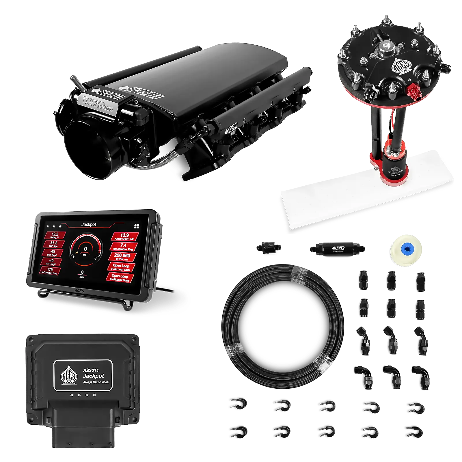 Jackpot LS EFI System - Master Kit with Tank Conversion Pump Module with Internal Regulator + 20' PTFE Hose Kit