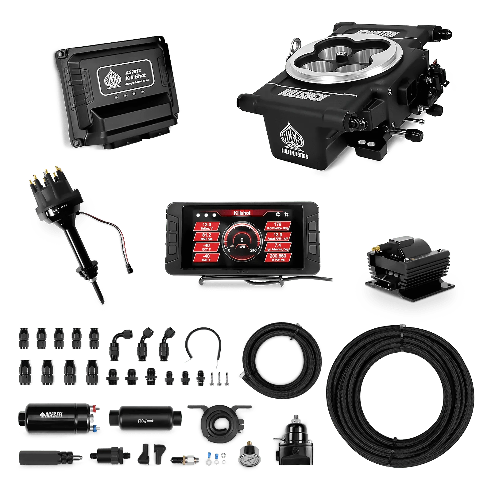 Aces Fuel Injection 255 In-line Pump System w/40' PTFE Hose / Mopar BB 426/440 Killshot 4-bbl EFI Master Kits (Black)