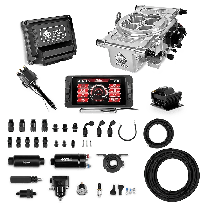 Aces Fuel Injection 255 In-line Pump System w/40' PTFE Hose / SB/BB Chevy Killshot EFI Master Kits (Polished)