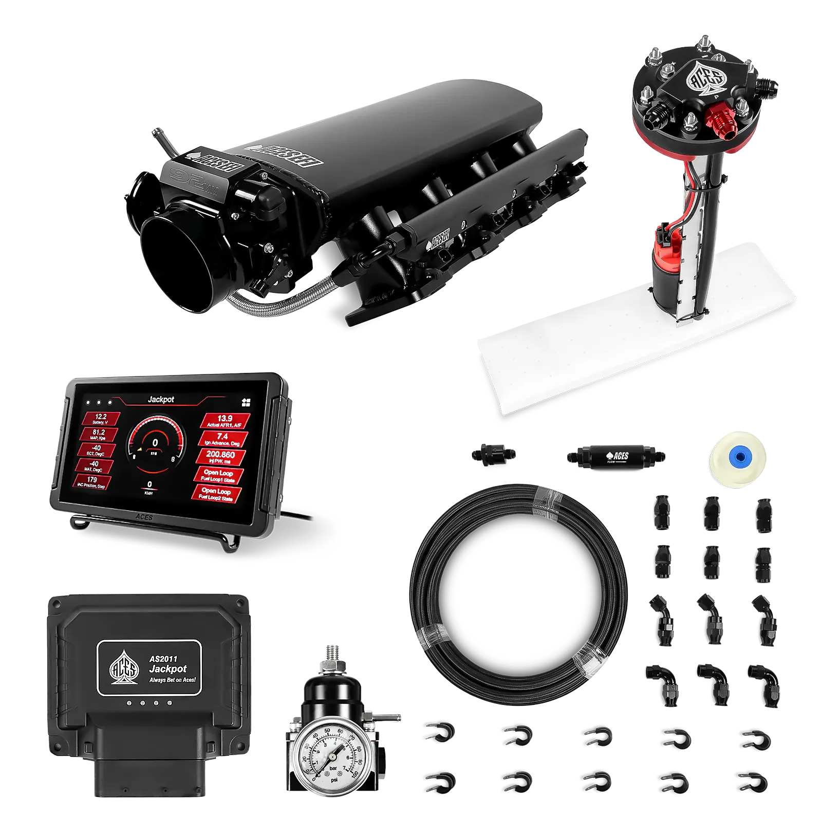 Jackpot LS EFI System - Master Kit with Tight Fit In-Tank Pump Module + 40' PTFE Hose Kit