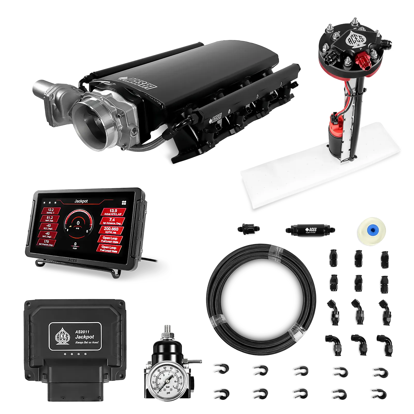 Jackpot LS EFI System - Master Kit with Tight Fit In-Tank Pump Module + 40' PTFE Hose Kit