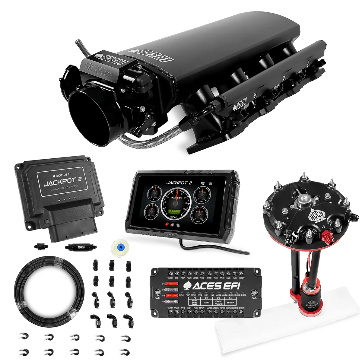 Sistema EFI Jackpot 2 LS - Kit completo con módulo de bomba de conversión de tanque con regulador interno + kit de mangueras de PTFE de 20 pies