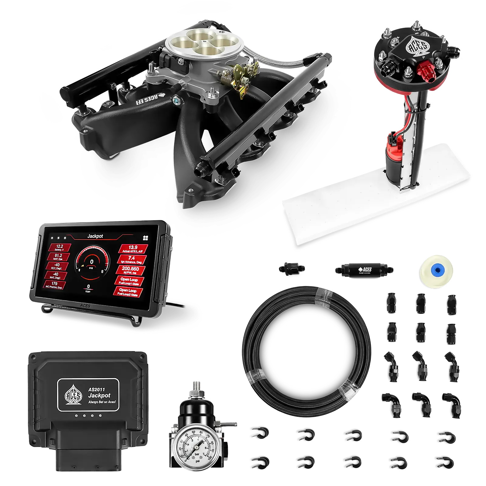 Jackpot LS EFI System - Master Kit with Tight Fit In-Tank Pump Module + 40' PTFE Hose Kit